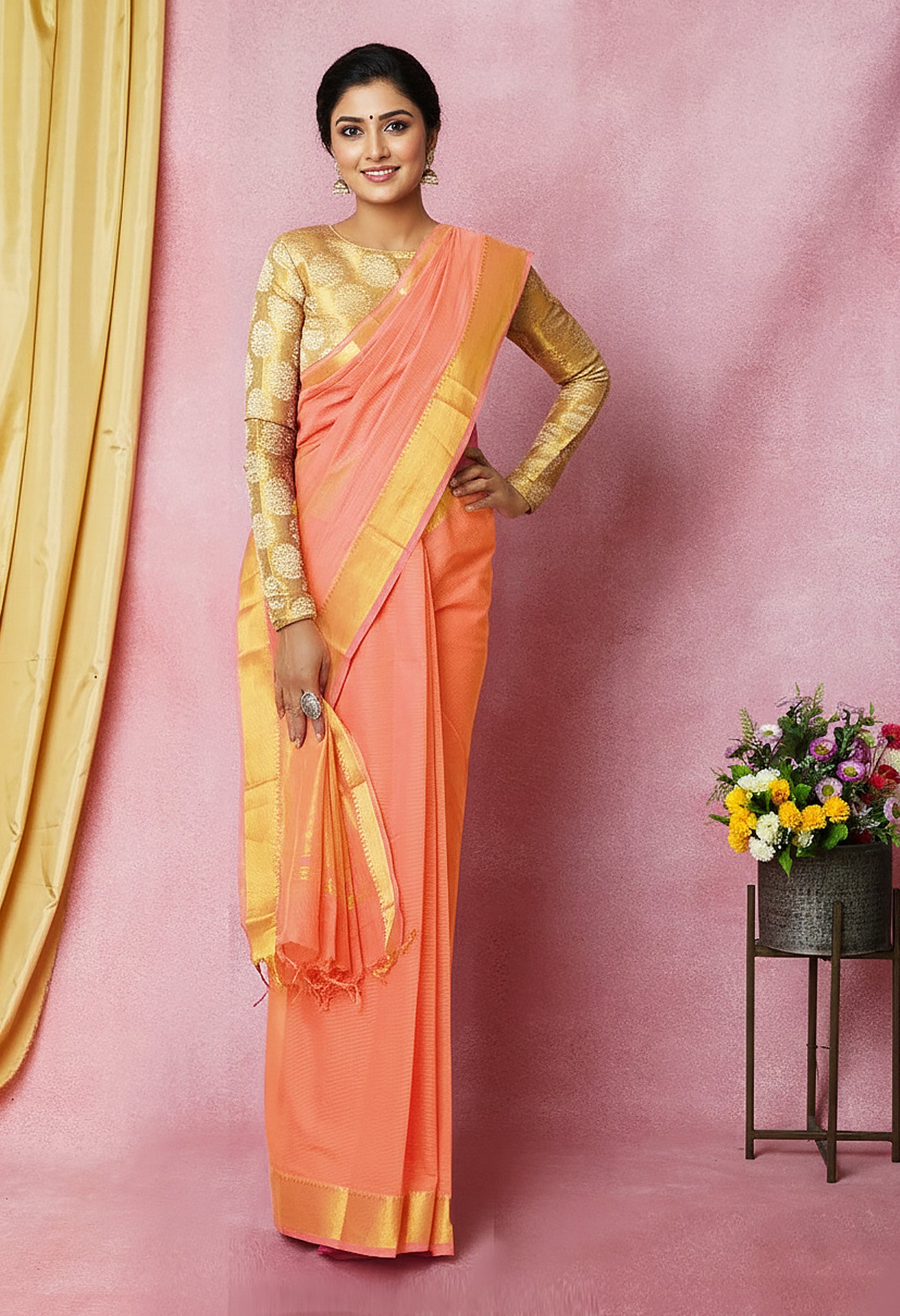 Orange Pure Plain Pavani Mangalgiri Cotton Saree-UNM83182