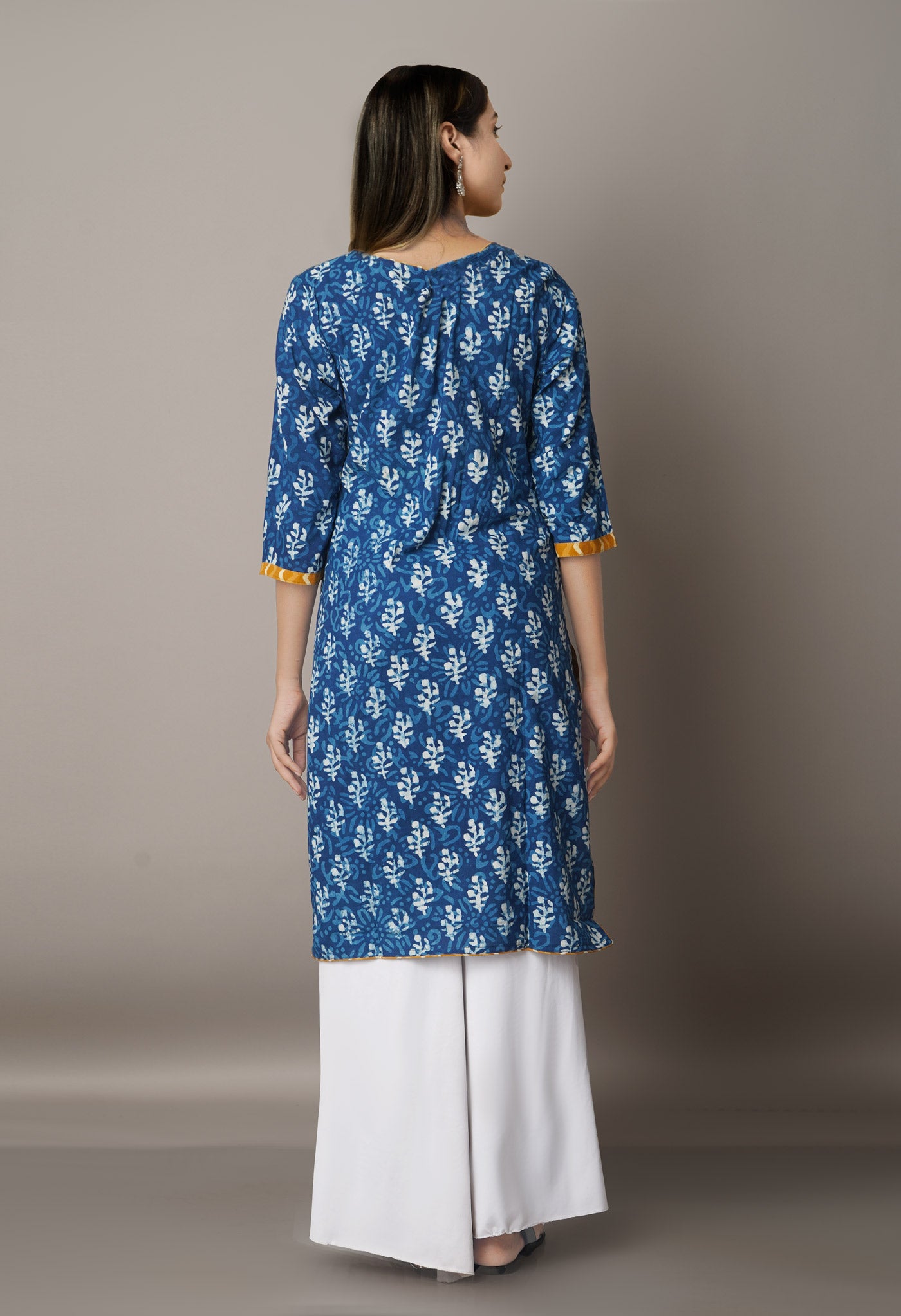 Navy Blue Cotton Dabu Printed Kurta-PKK1445