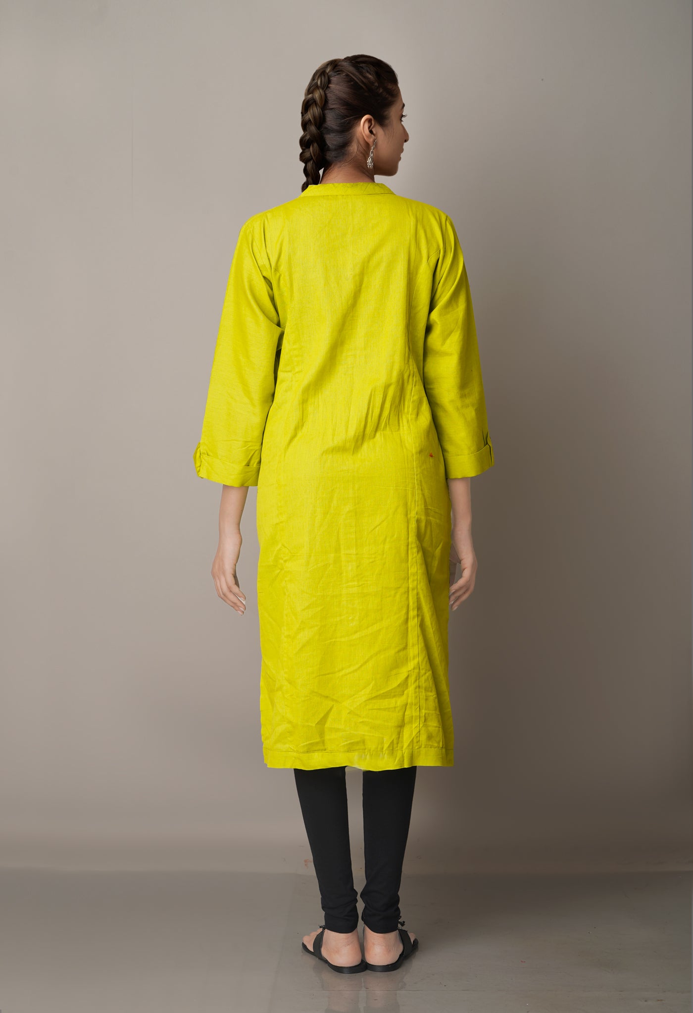 PKK1614-Green Pure Khadi Cotton A-Line Kurta