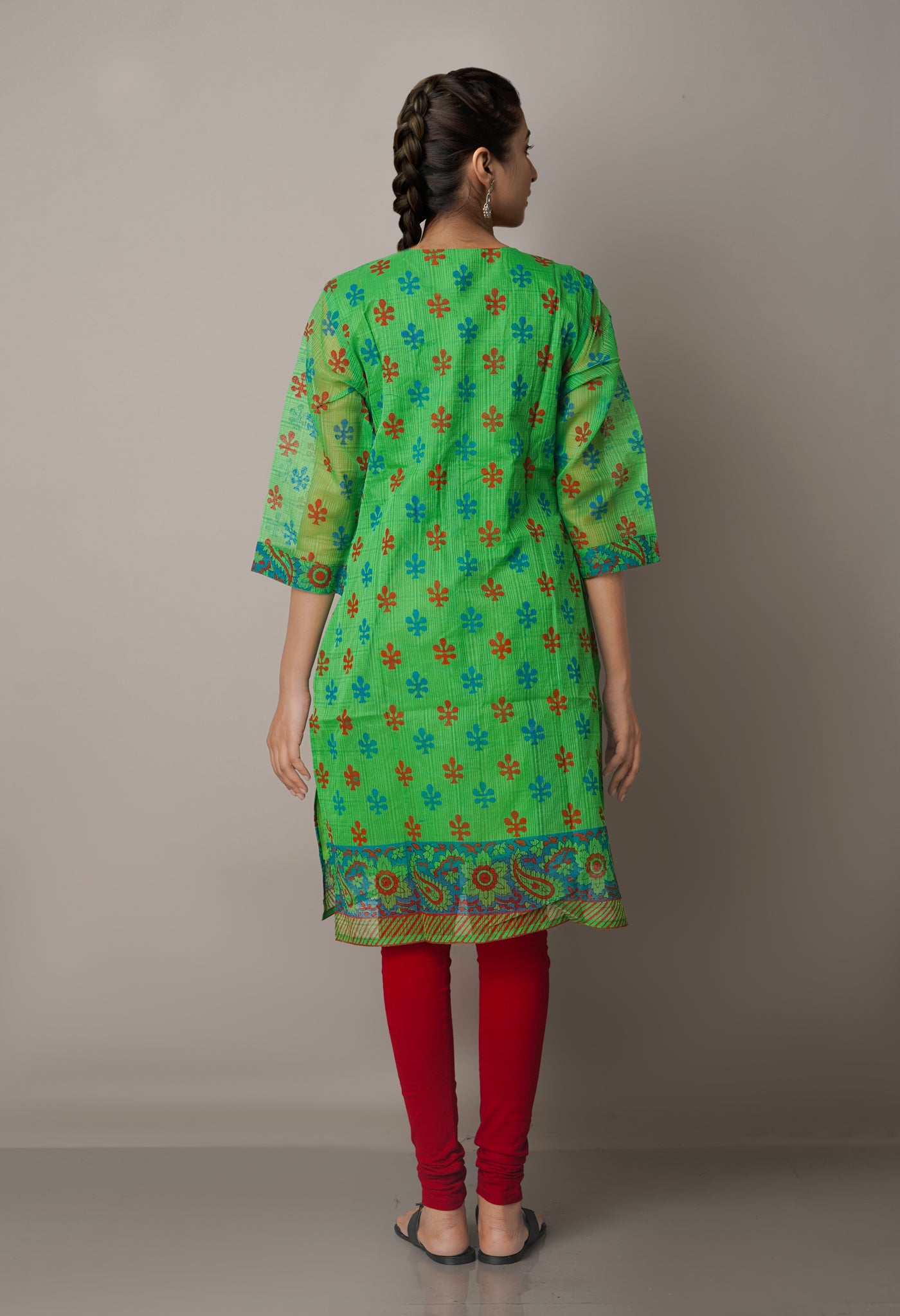 Green Pure Block Printed Cotton Silk Kurta-PKK1637-L