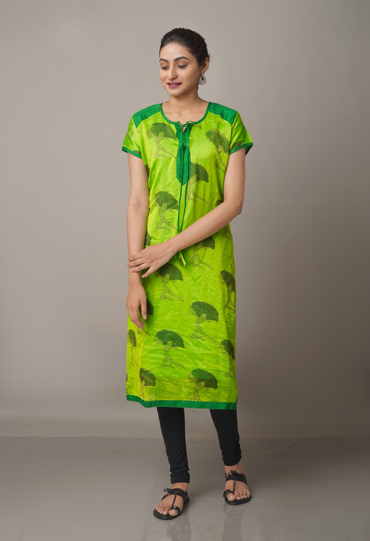 Parrot Green Pure Handloom Chanderi Kurta-PKK1675