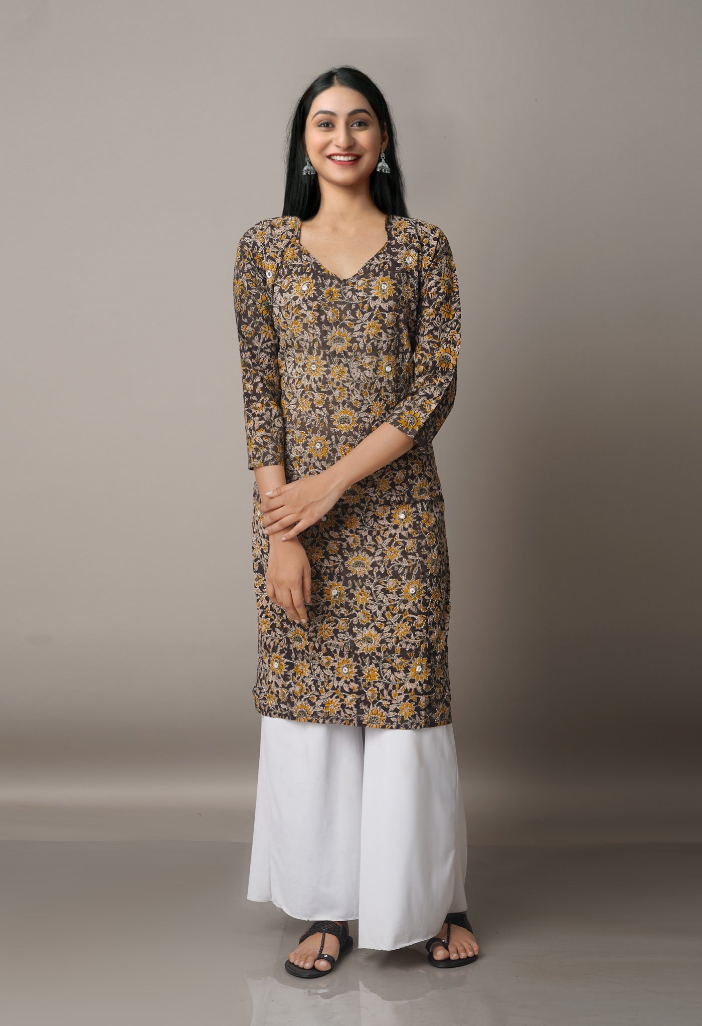 Black Kalamkari With Embrodiery Work Cotton Kurta- PKK1722