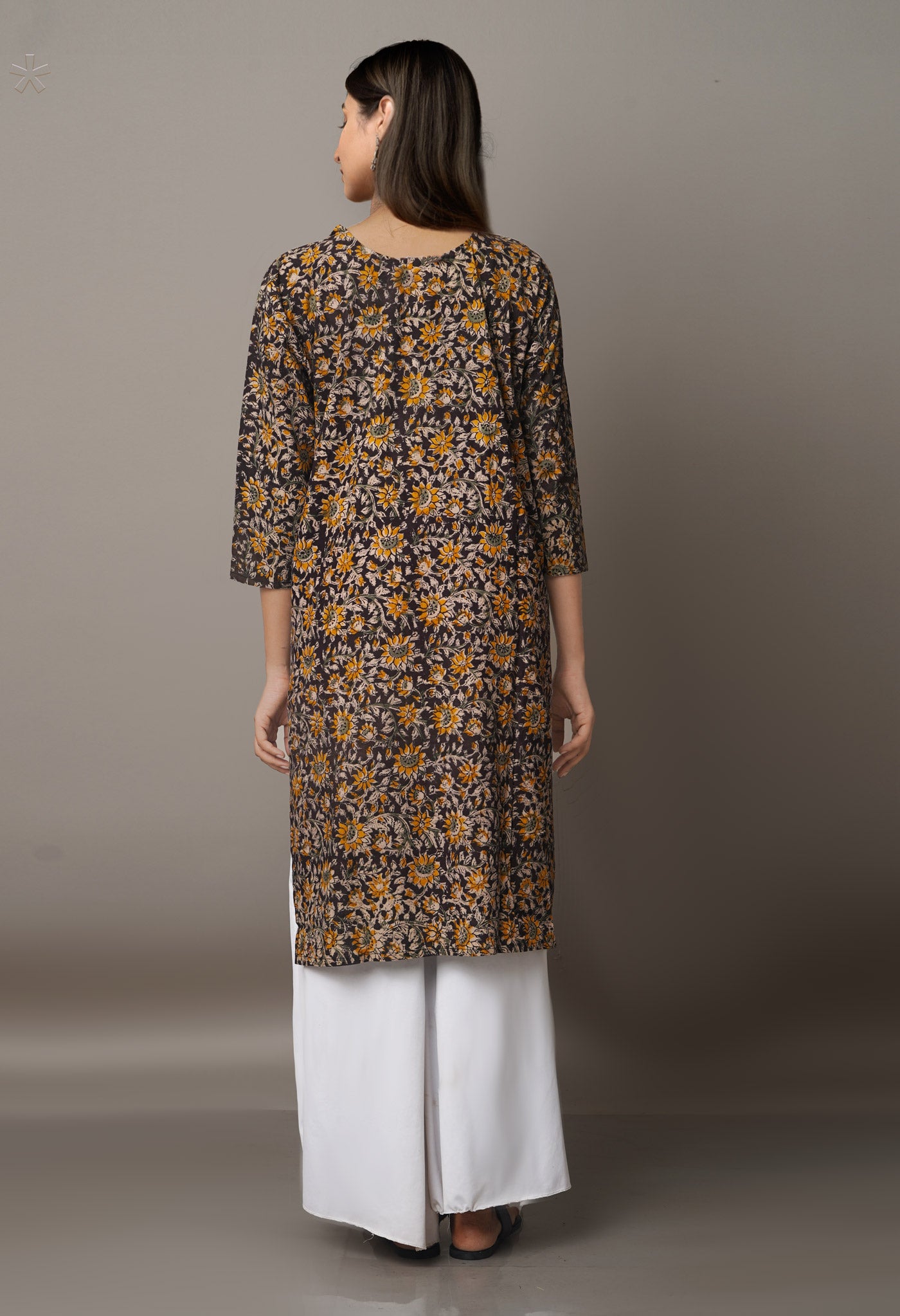 Black Kalamkari With Embrodiery Work Cotton Kurta- PKK1722