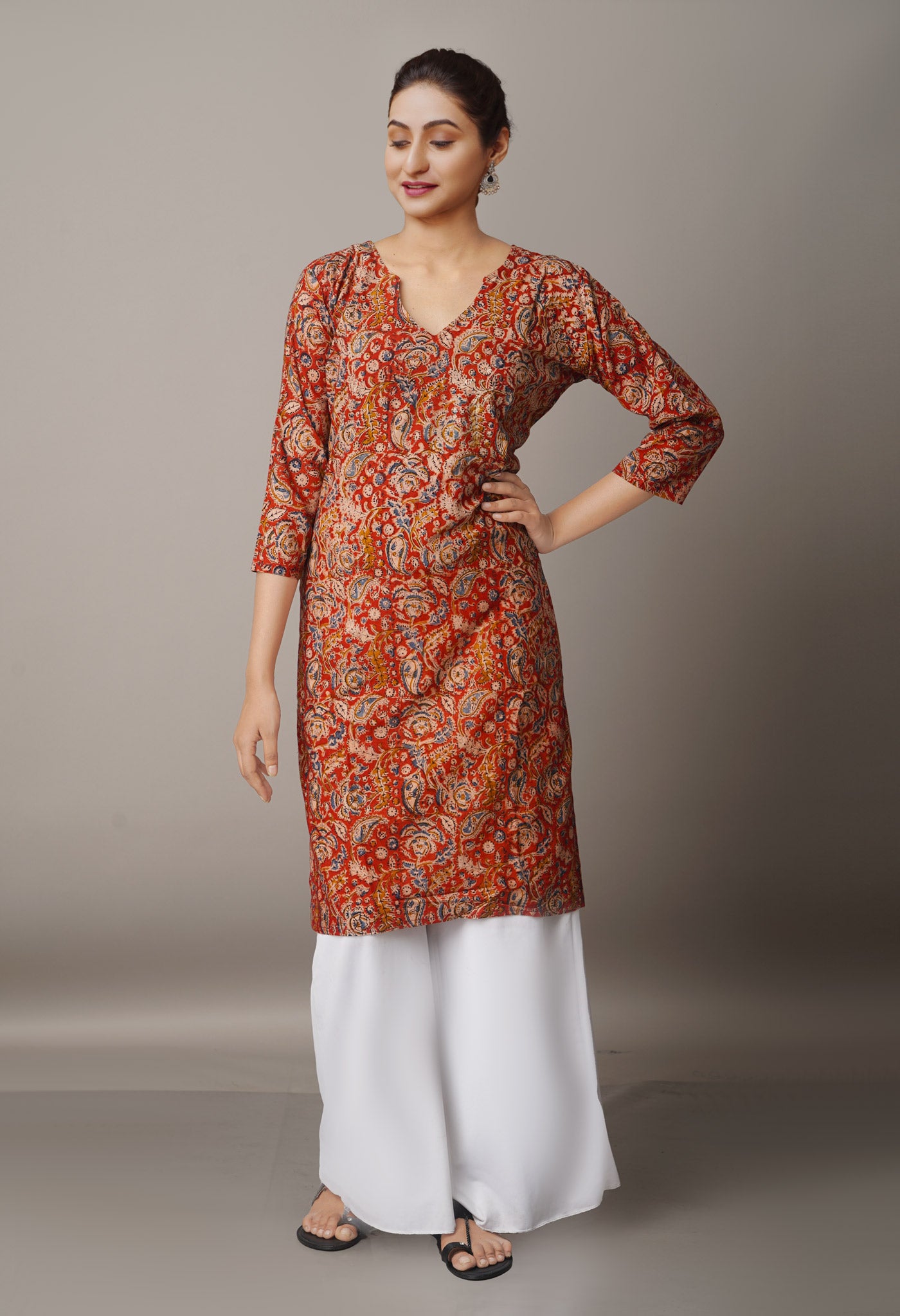 Maroon Kalamkari Printed Cotton Kurta- PKK1725