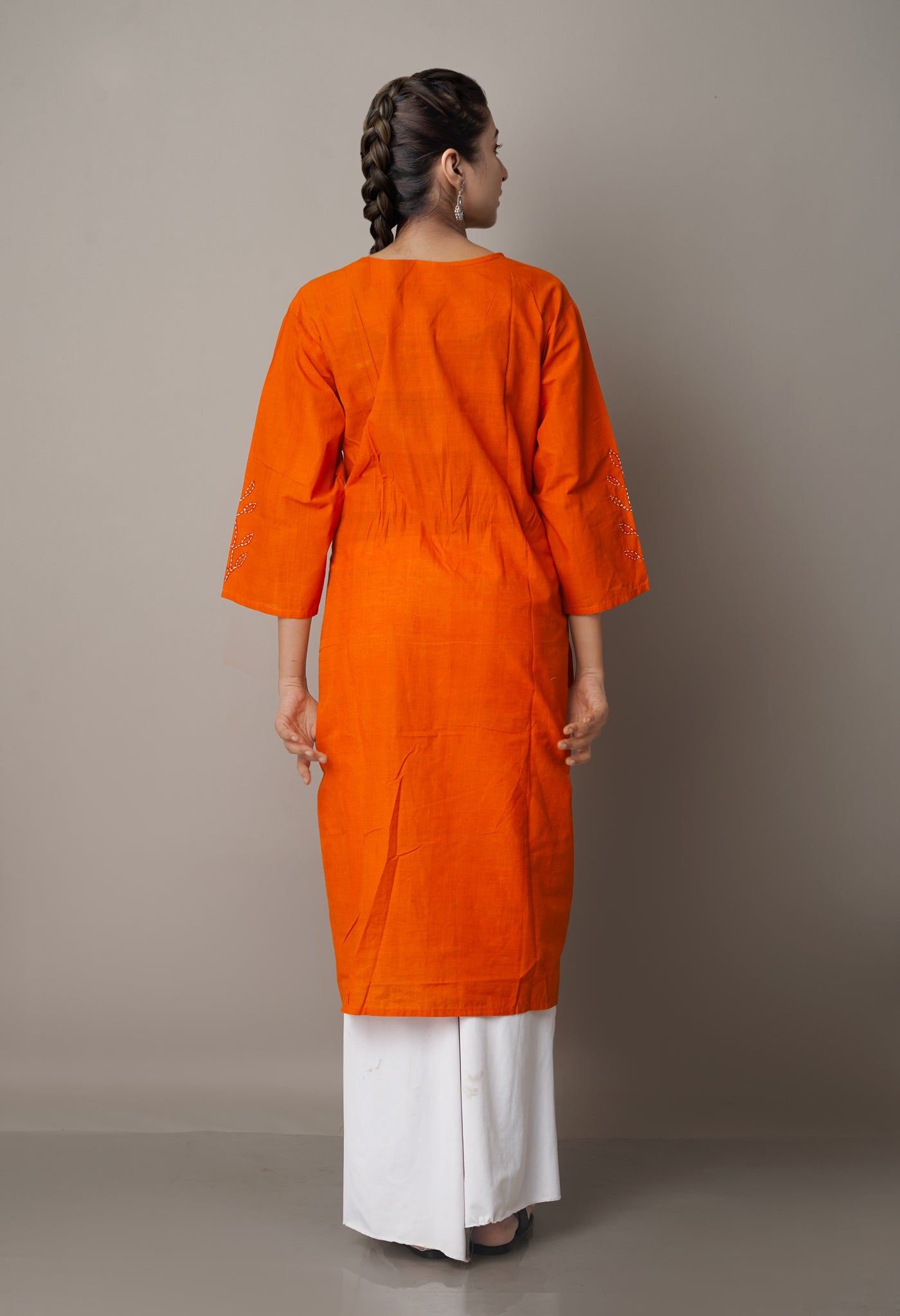 Orange Pure Rajasthani Cotton Front-Slit Kurta-PKK1743
