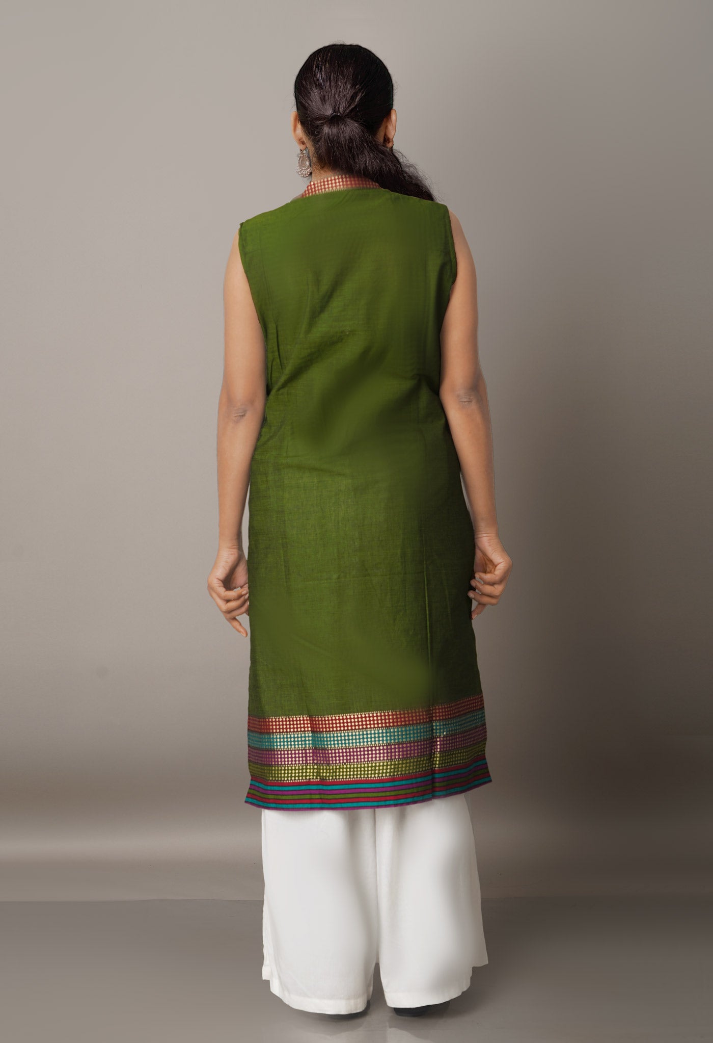 PKK468-Sloka Weaves dark green Narayanpet cotton Kurta with attachable short sleeves