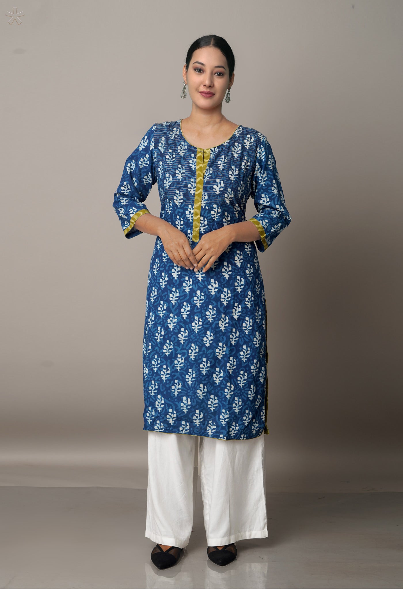 Blue Cotton Dabu Printed Kurta-PKK1451