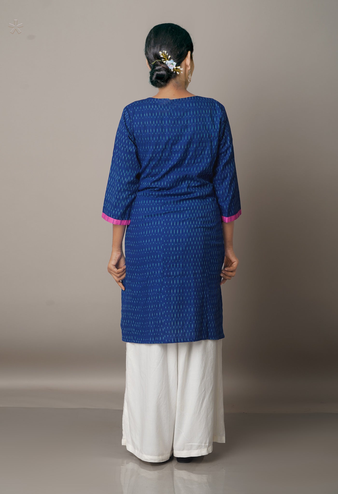 PKK1582-Navy Blue Sloka Weaves Pochampally Handloom Cotton Ikkat Woven Anarkali Kurta