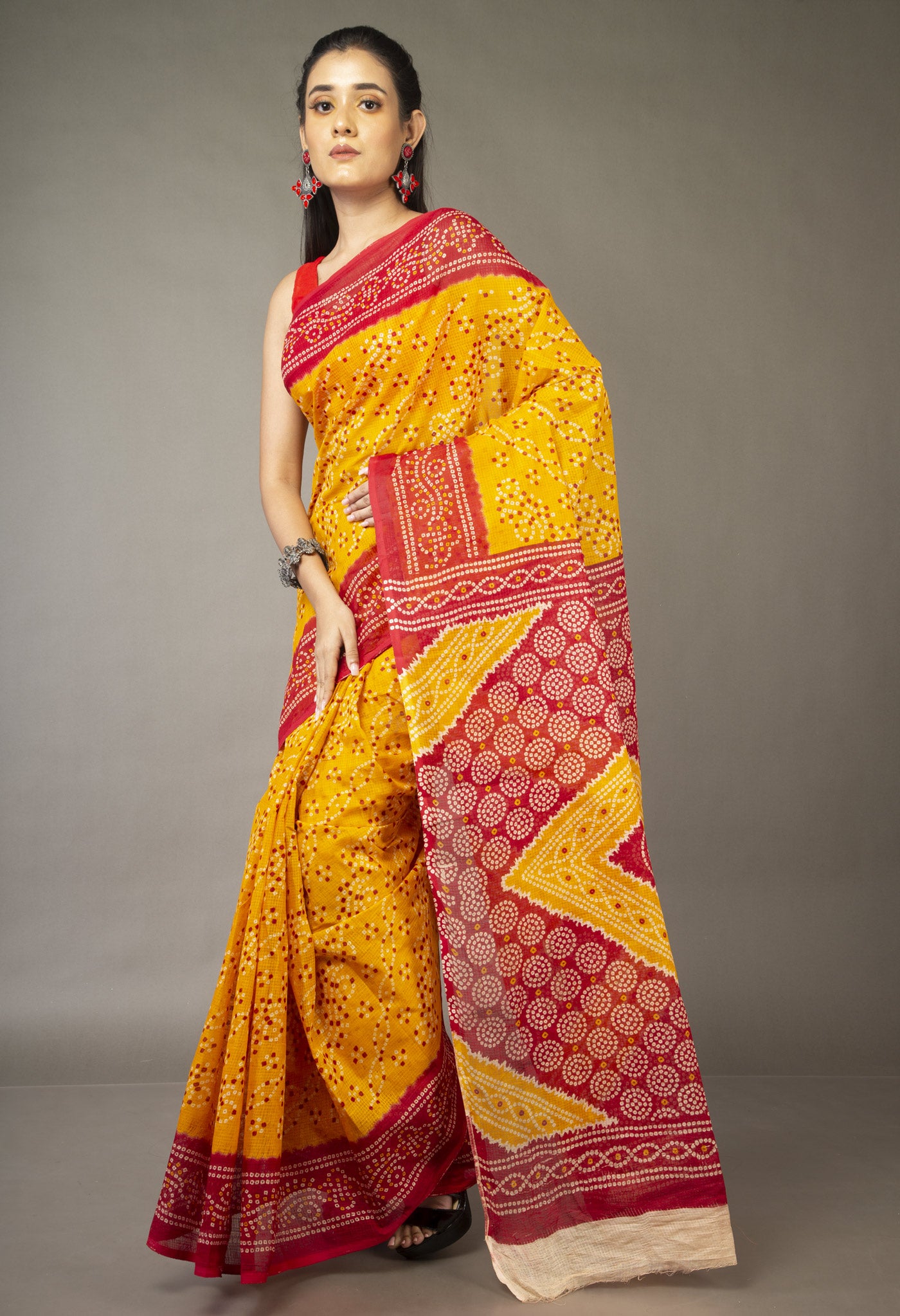 Yellow Pure Kota With Bandhni Prints Cotton Saree-UNM62676