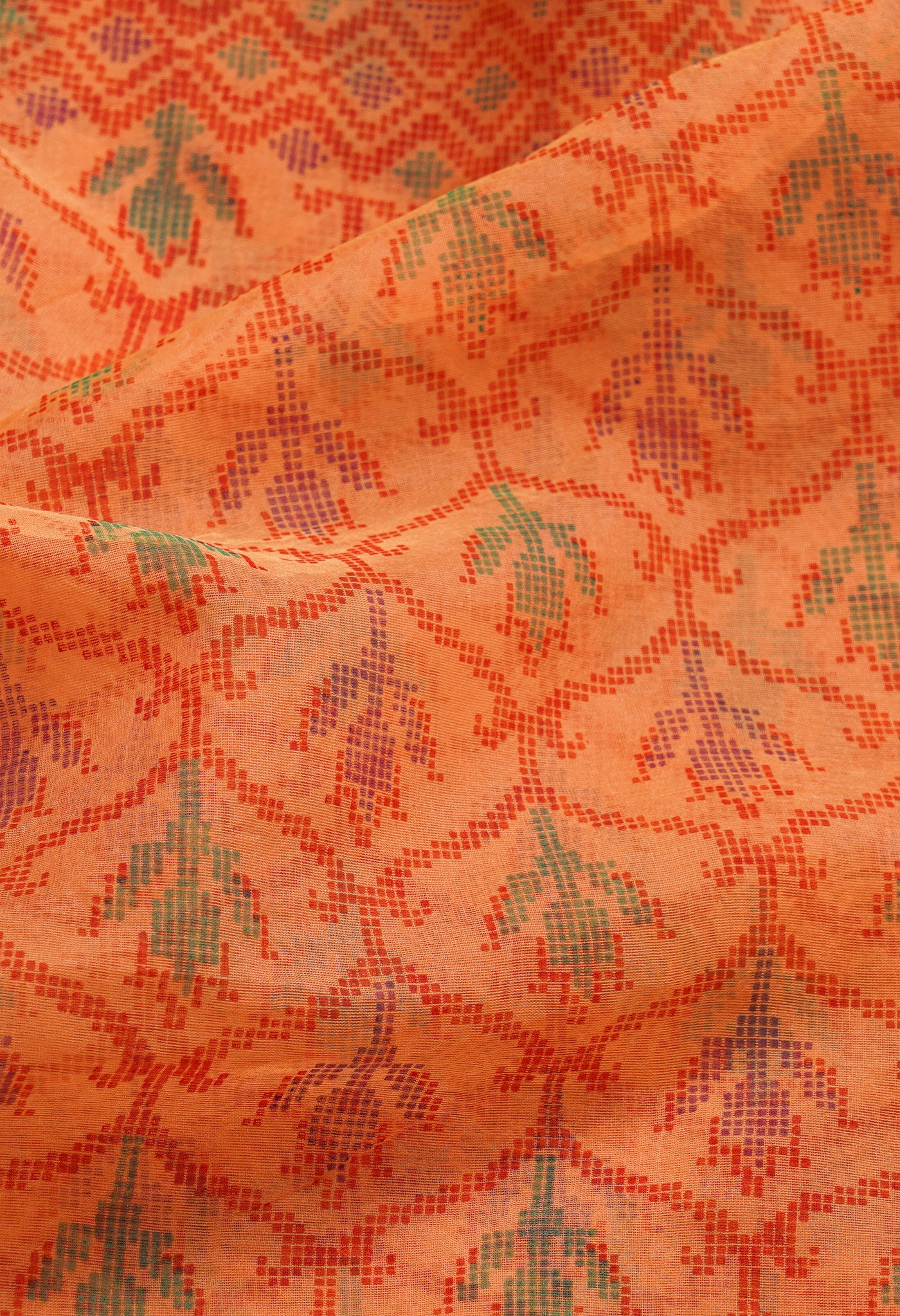 Orange Screen Printed Organza Saree