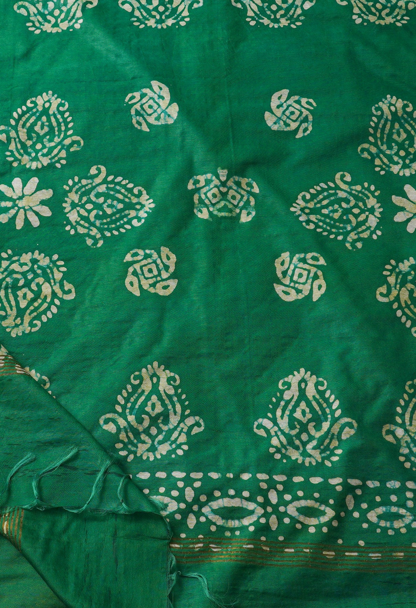 Yellow-Green Pure Batik Chanderi  Silk Saree-UNM67233