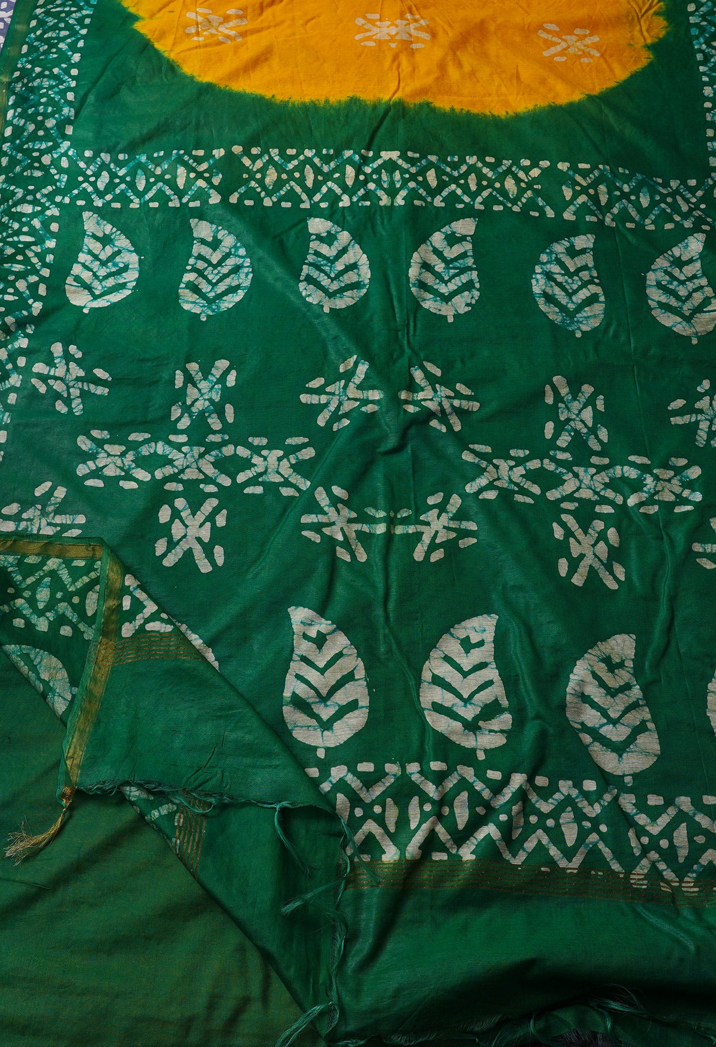 Yellow-Green Pure Batik Chanderi  Silk Saree-UNM67252