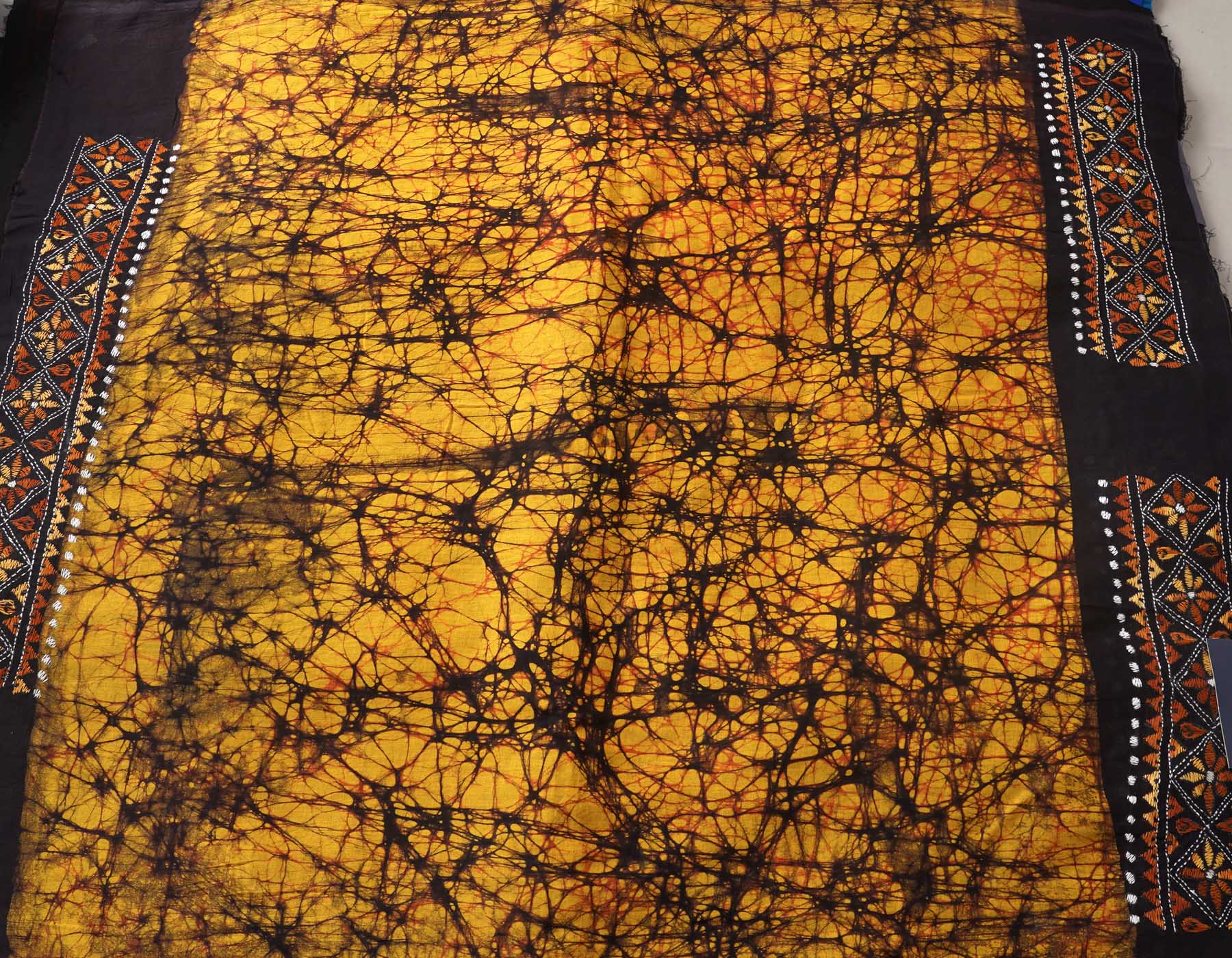 Yellow Pure Batik Kantha Work Cotton Blouse Fabric (1MTR)-KTR1480