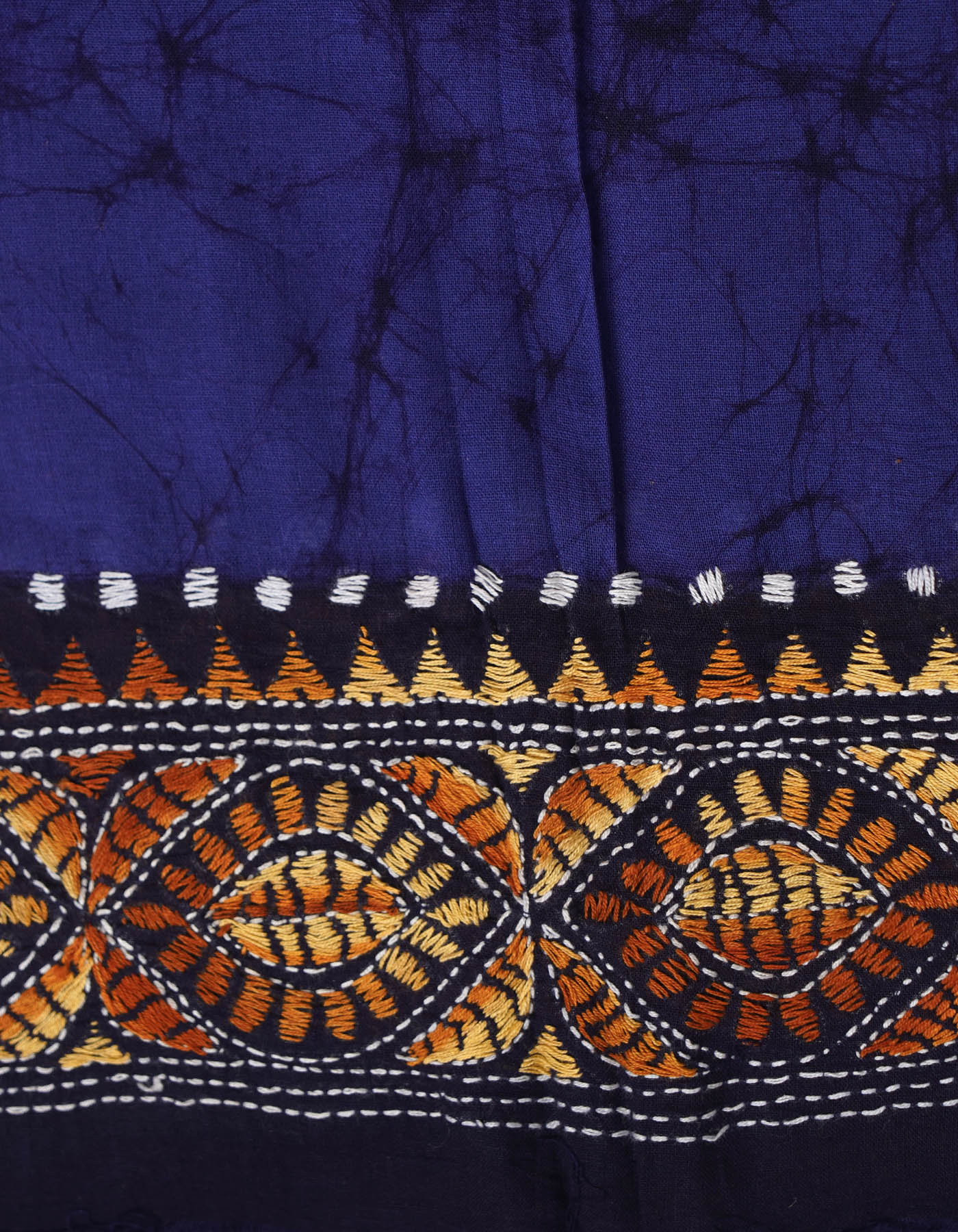 Blue Pure Batik Kantha Work Cotton Blouse Fabric (1MTR)-KTR1482