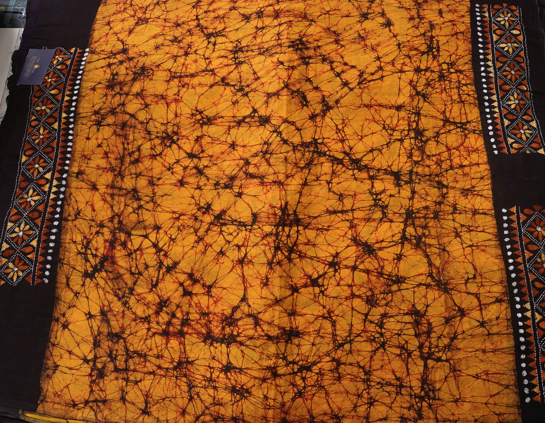 Yellow Pure Batik Kantha Work Cotton Blouse Fabric (1MTR)-KTR1484