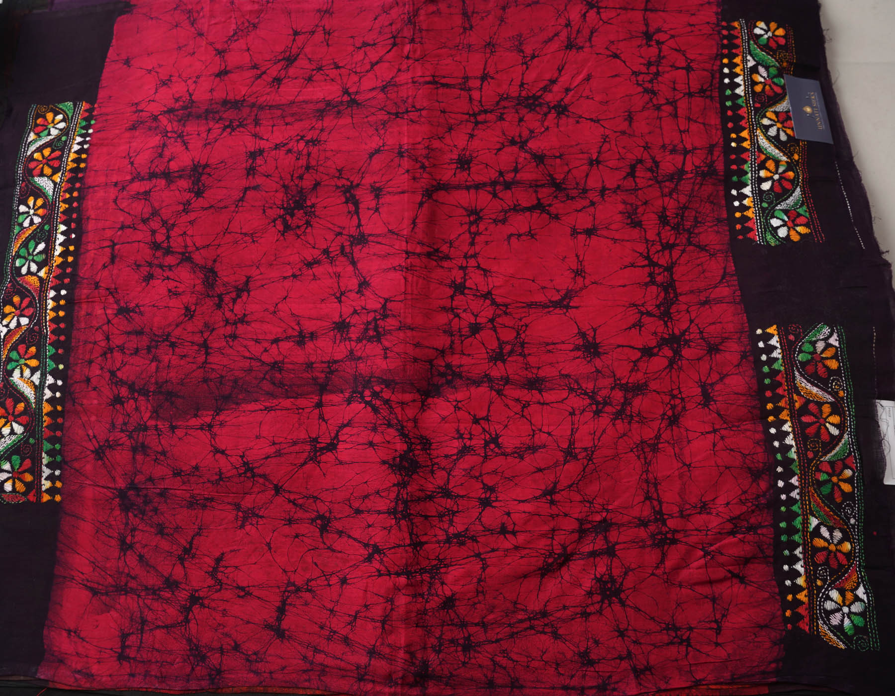 Red Pure Batik Kantha Work Cotton Blouse Fabric (1MTR)-KTR1489