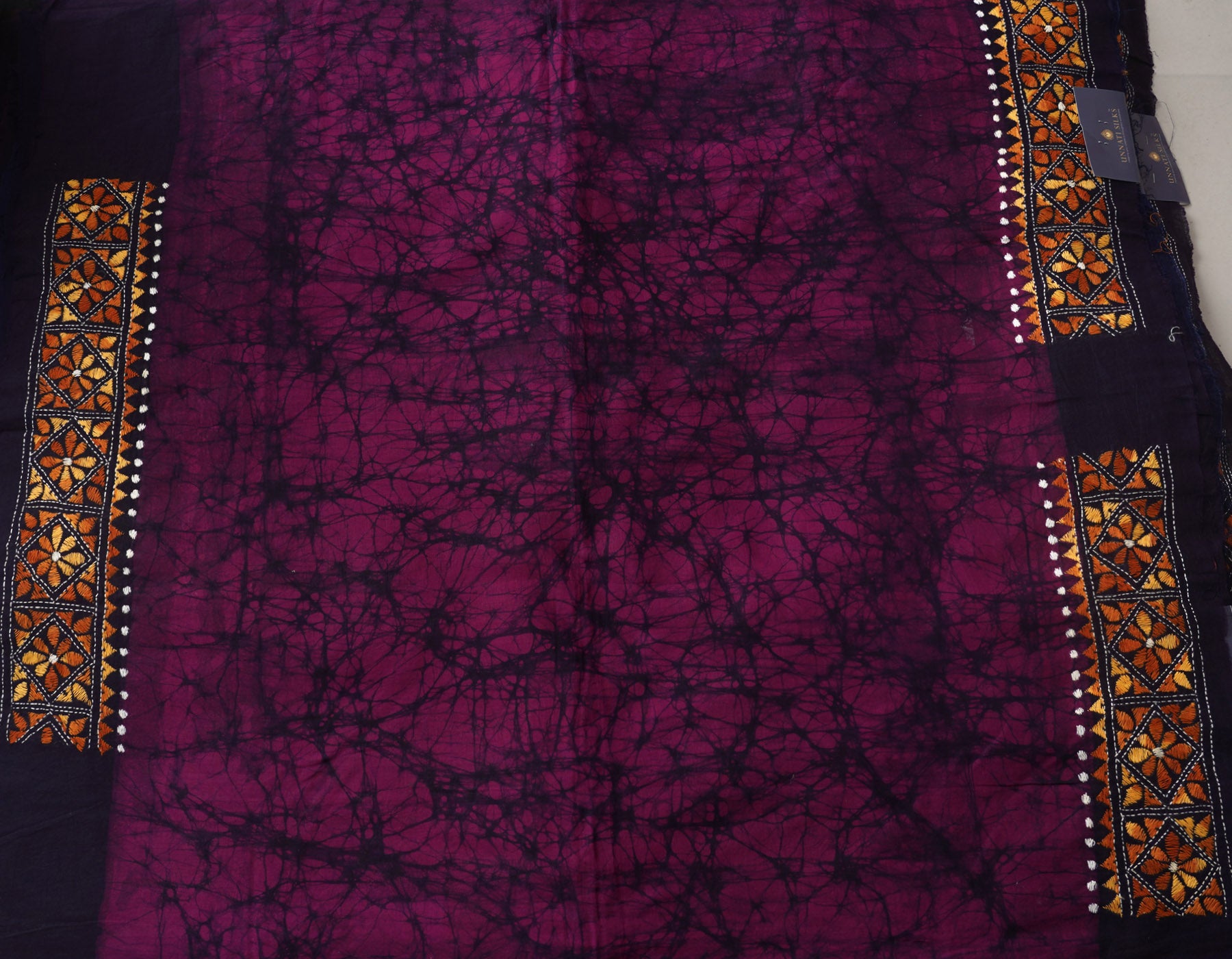 Purple Pure Batik Kantha Work Cotton Blouse Fabric (1MTR)-KTR1497