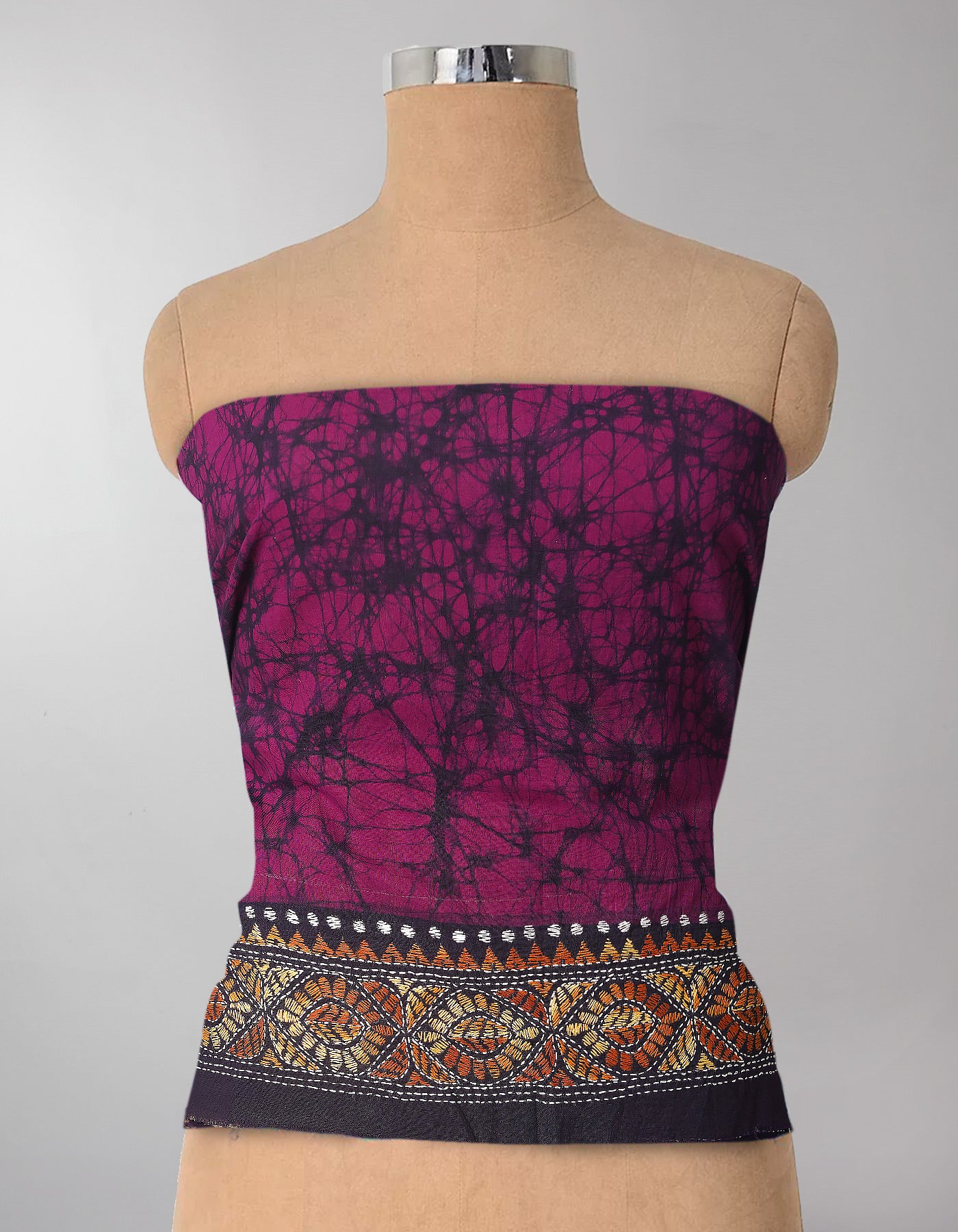 Purple Pure Batik Kantha Work Cotton Blouse Fabric (1MTR)-KTR1501