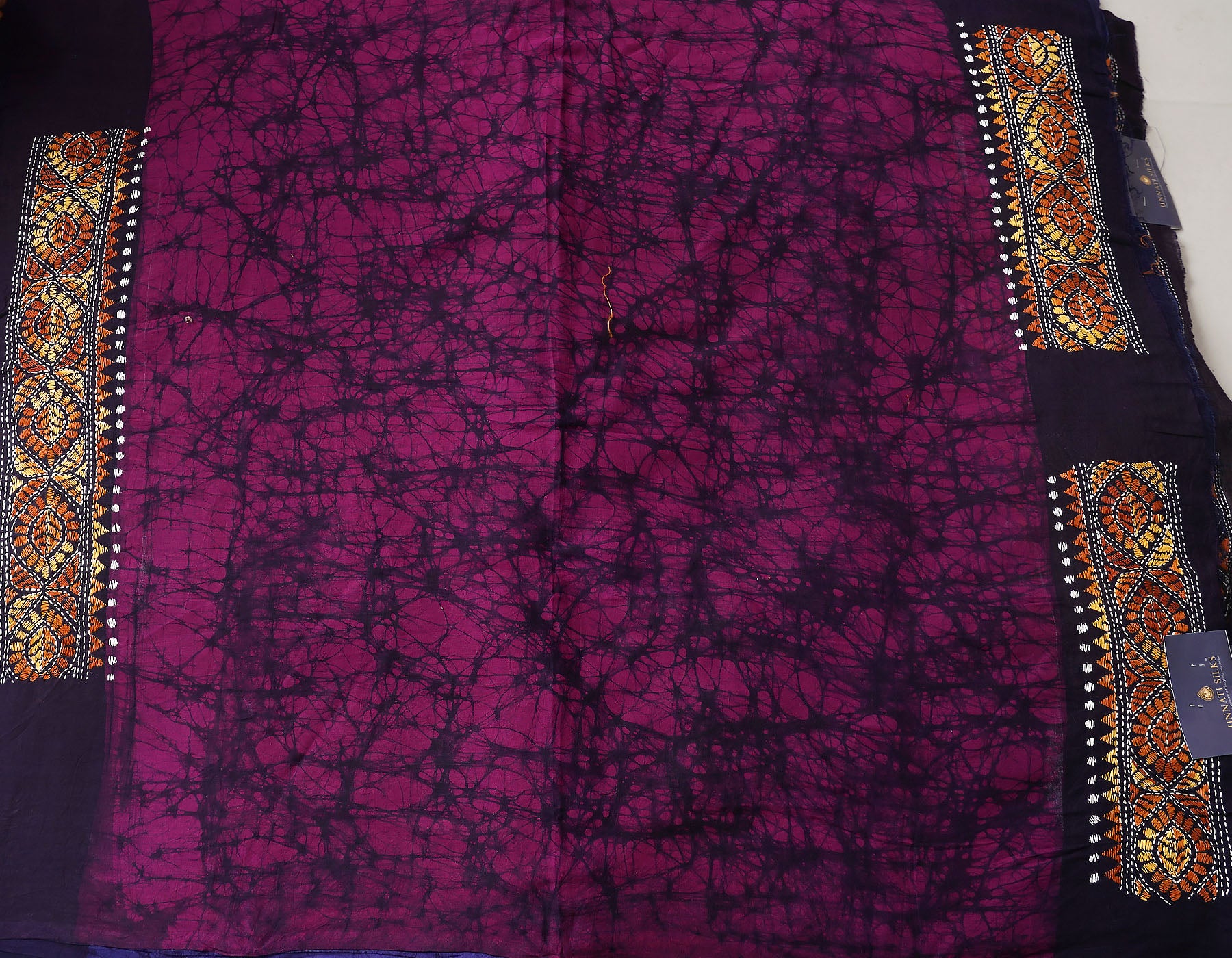 Purple Pure Batik Kantha Work Cotton Blouse Fabric (1MTR)-KTR1501