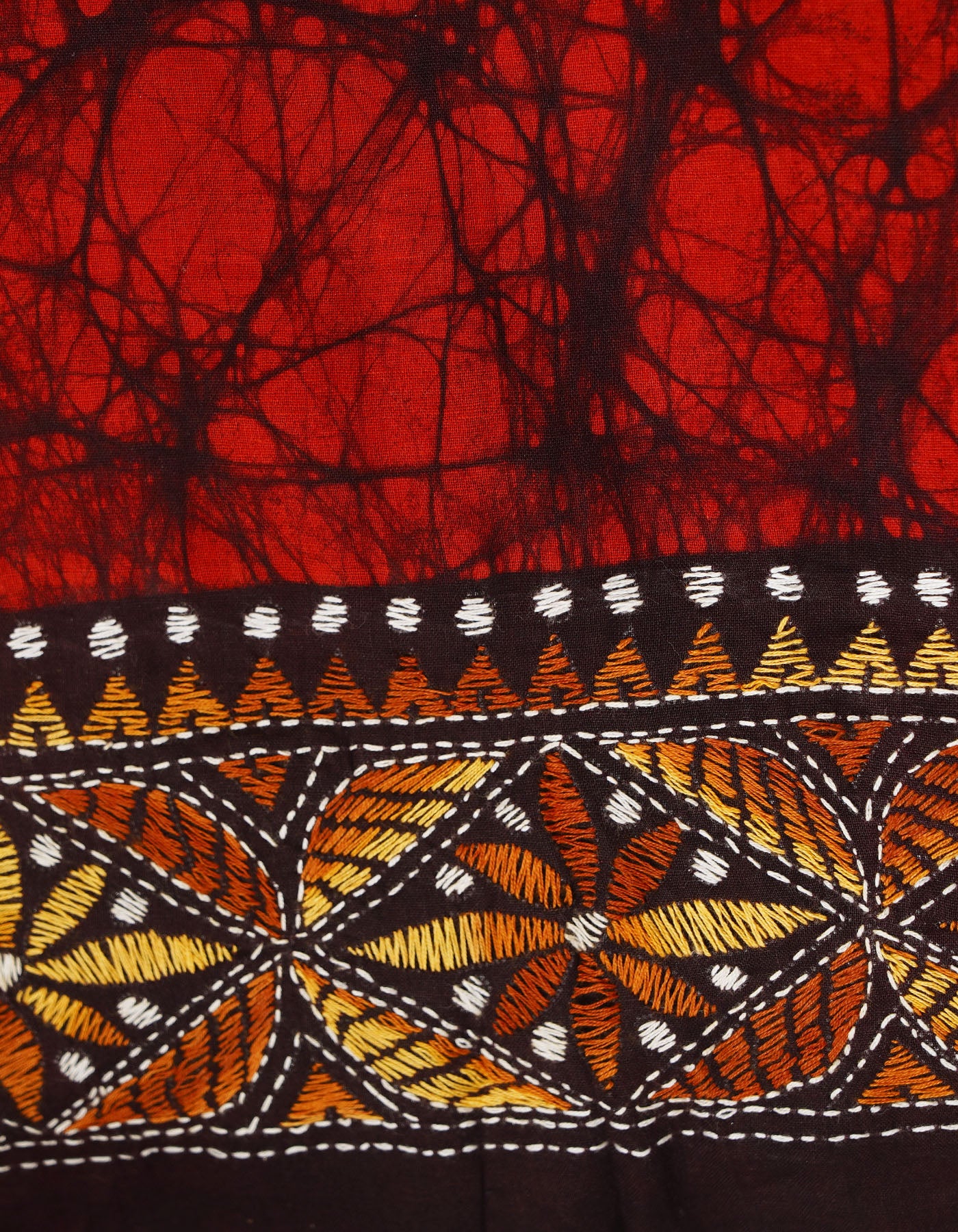 Red Pure Batik Kantha Work Cotton Blouse Fabric (1MTR)-KTR1507