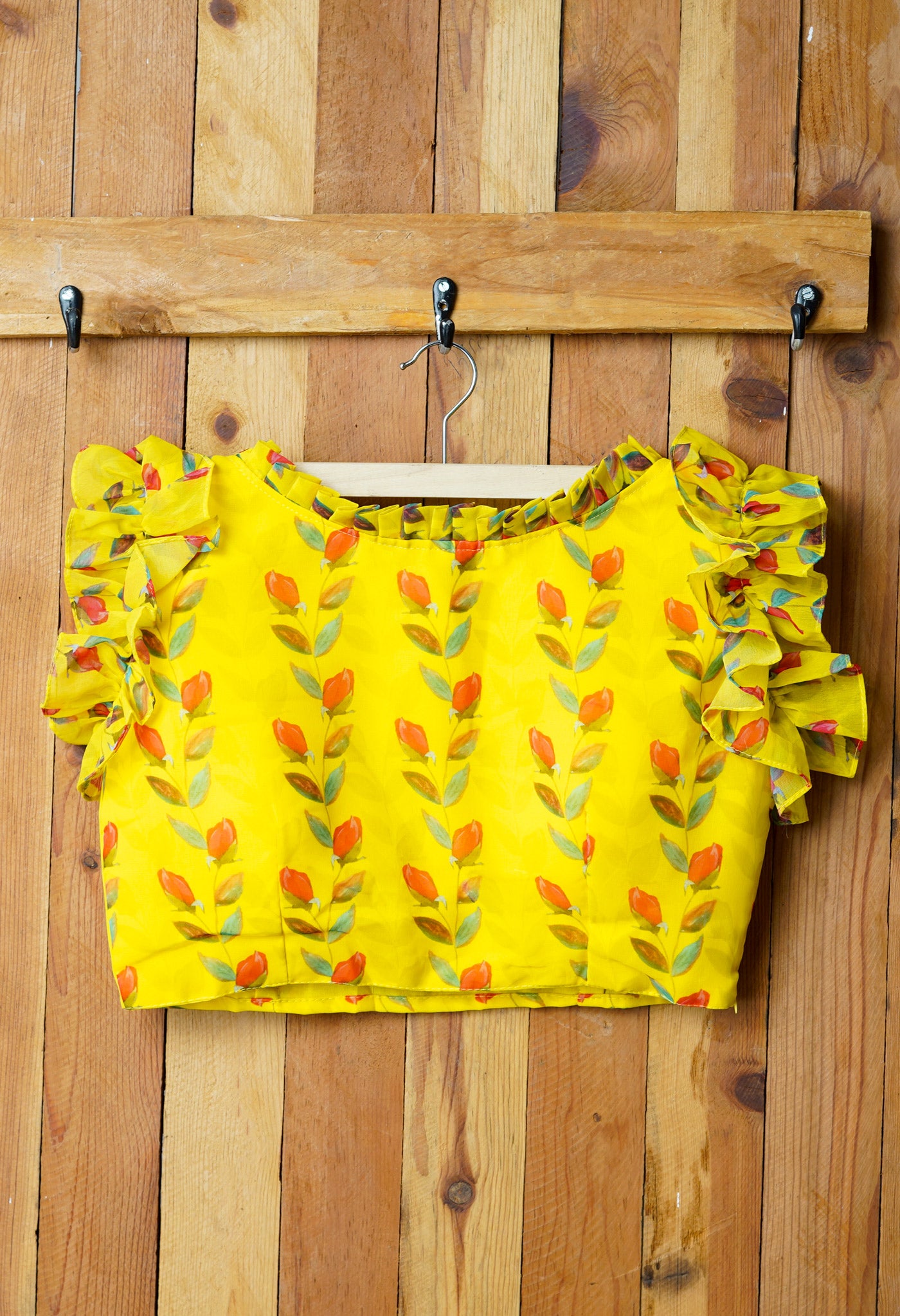 Yellow Pure Georgette Printed Readymade Blouse (42 Size +2inch Margin)-PKB398