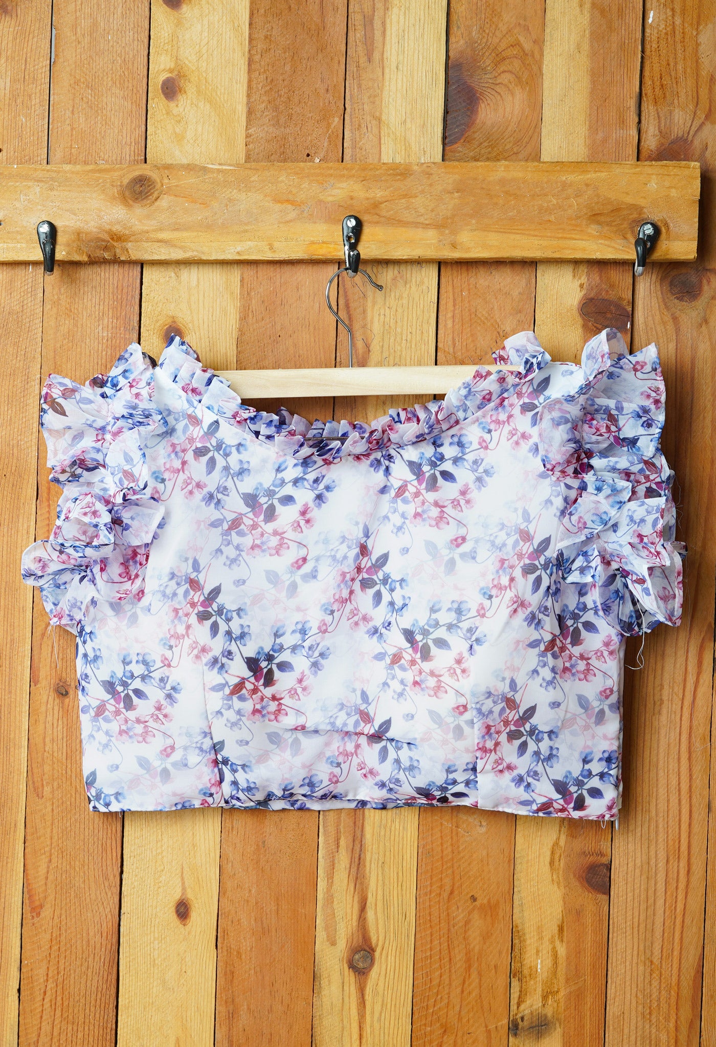 White Pure Georgette Printed Readymade Blouse-PKB400