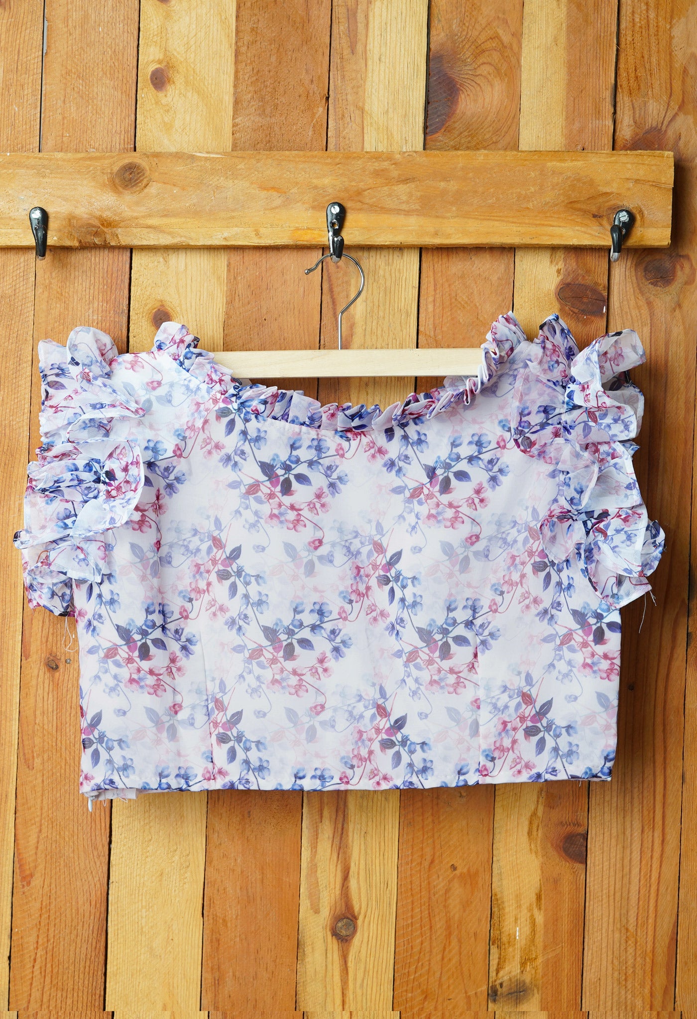 White Pure Georgette Printed Readymade Blouse-PKB400