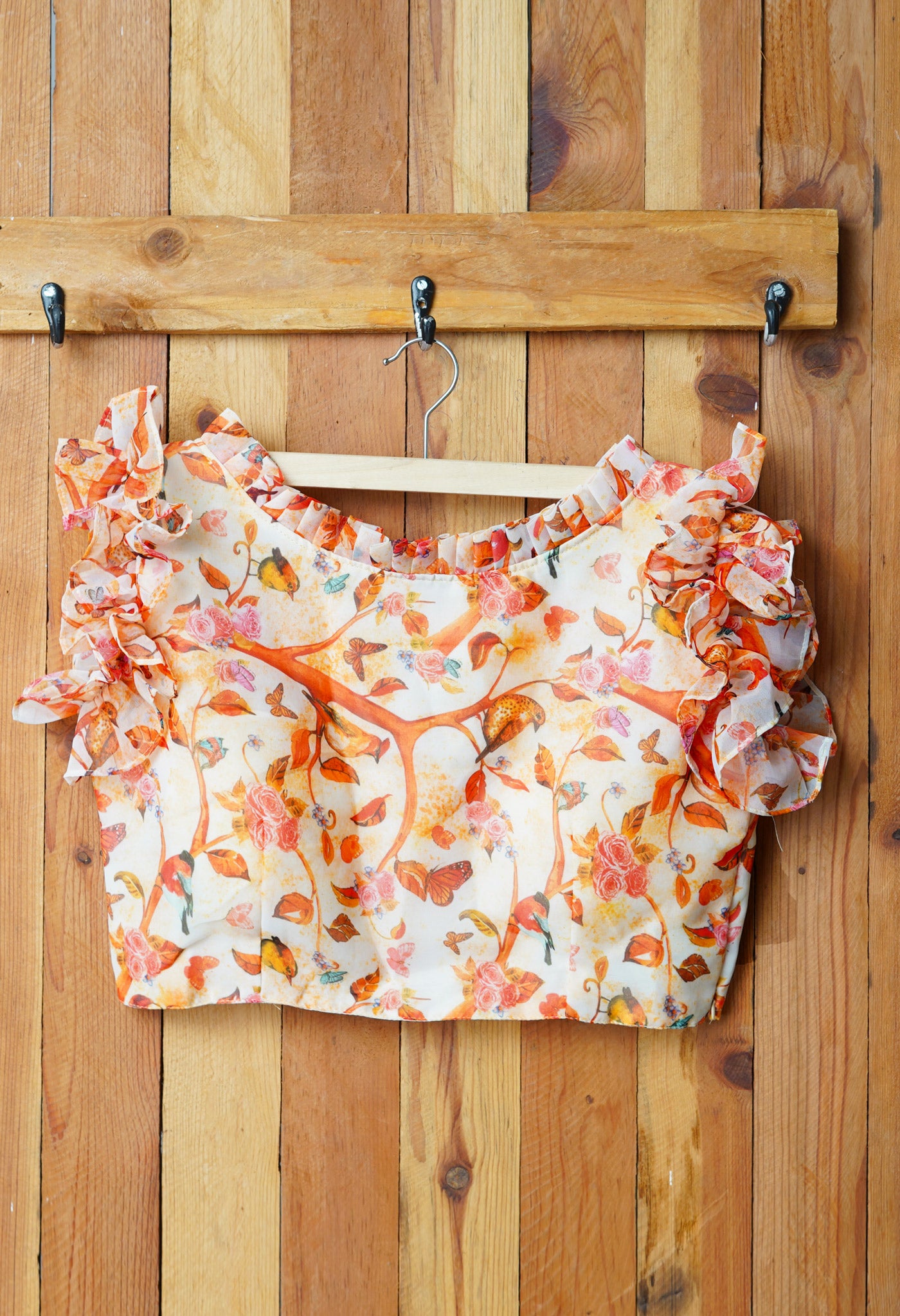 Creamish Yellow Pure Georgette Printed Readymade Blouse-PKB401