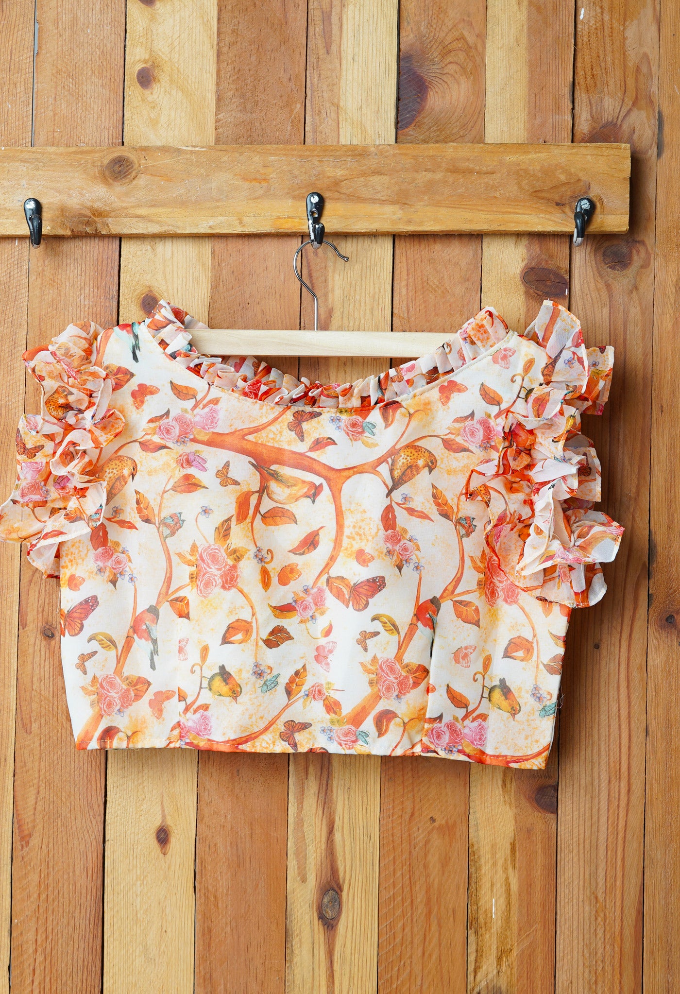 Creamish Yellow Pure Georgette Printed Readymade Blouse-PKB401