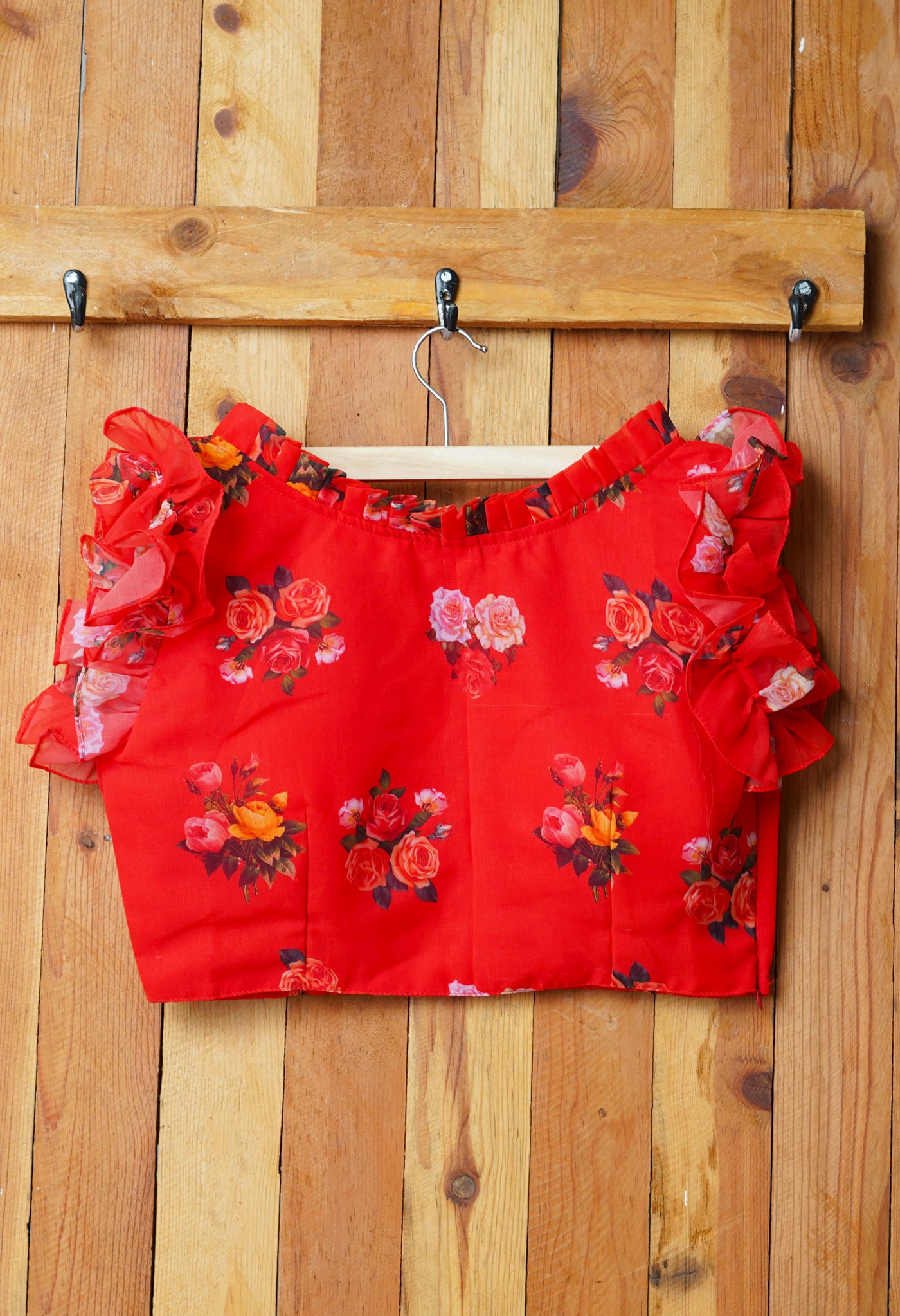Red Pure Georgette Printed Readymade Blouse-PKB402