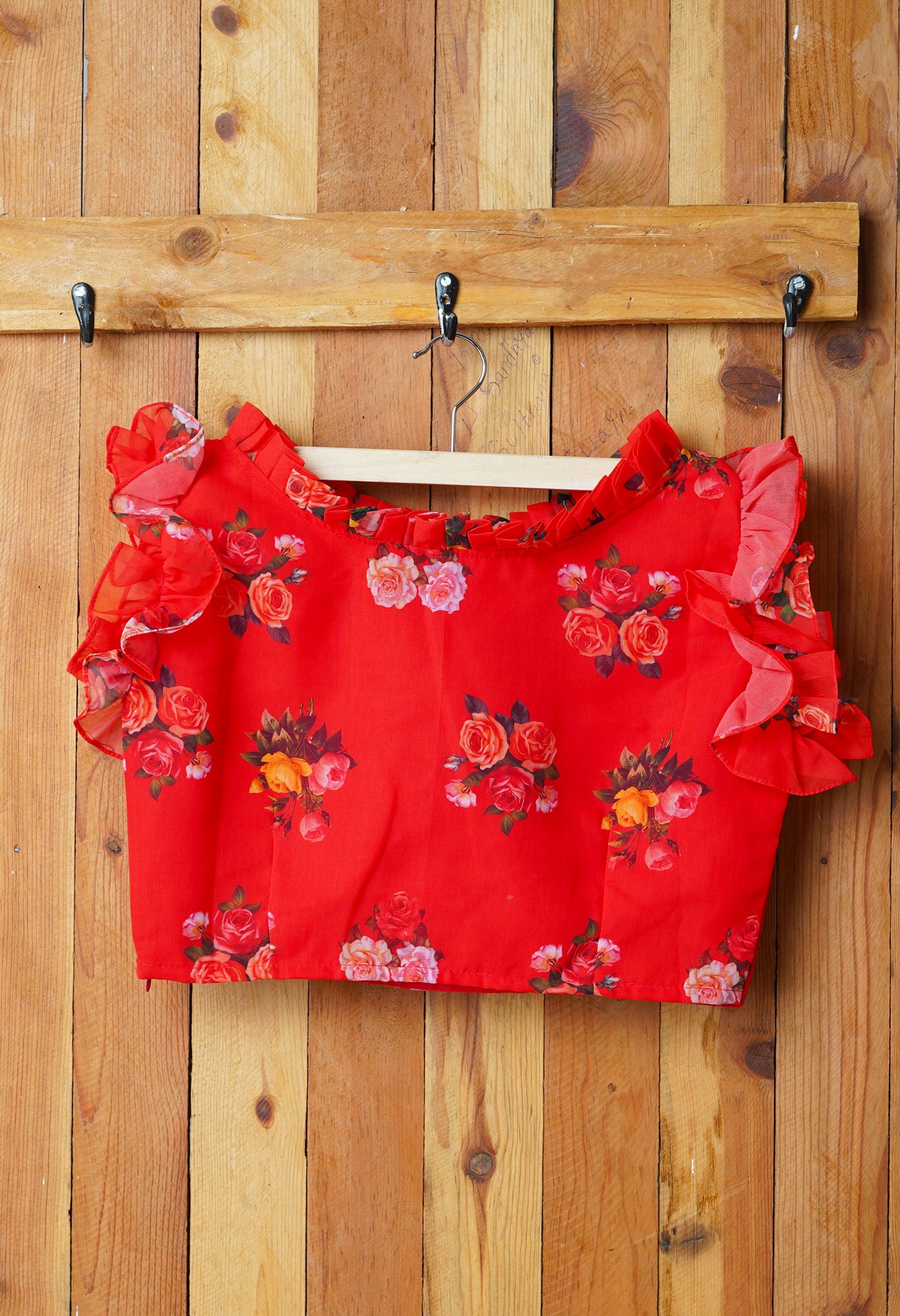 Red Pure Georgette Printed Readymade Blouse-PKB402