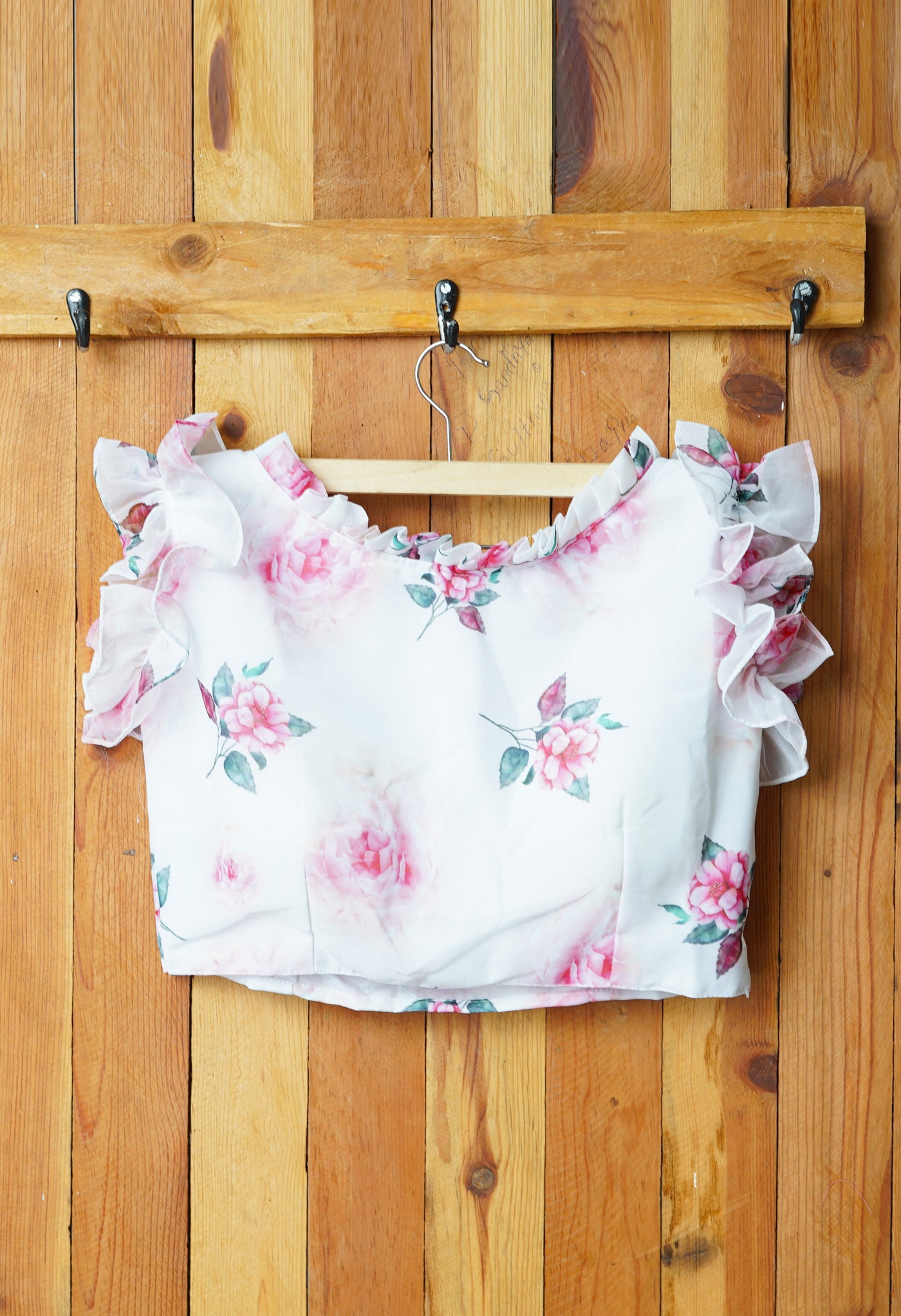 White Pure Georgette Printed Readymade Blouse-PKB403