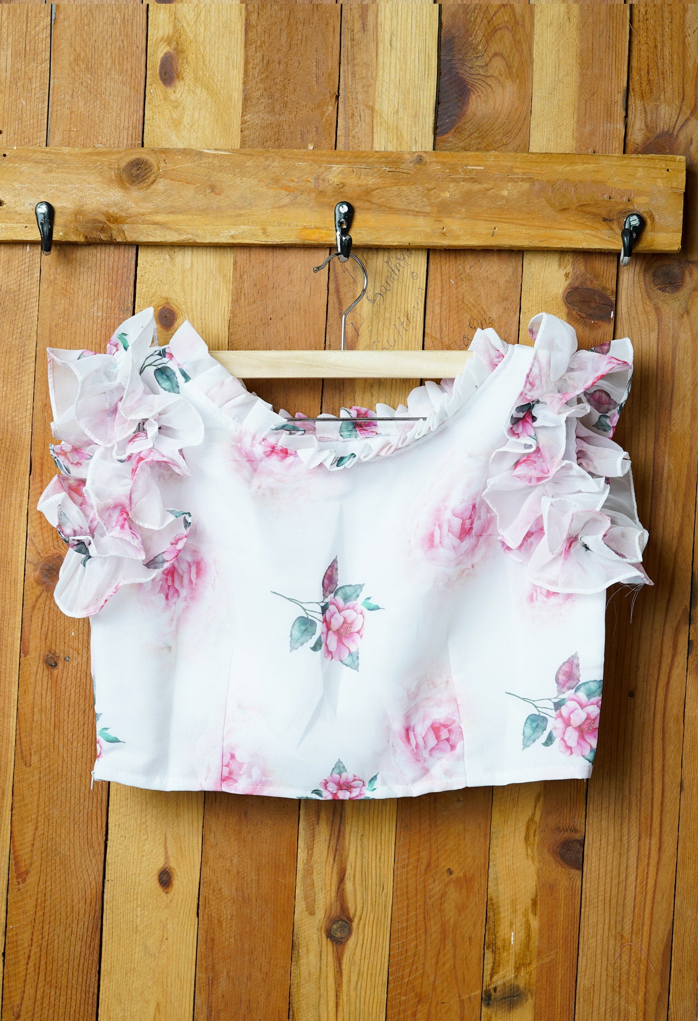 White Pure Georgette Printed Readymade Blouse-PKB403