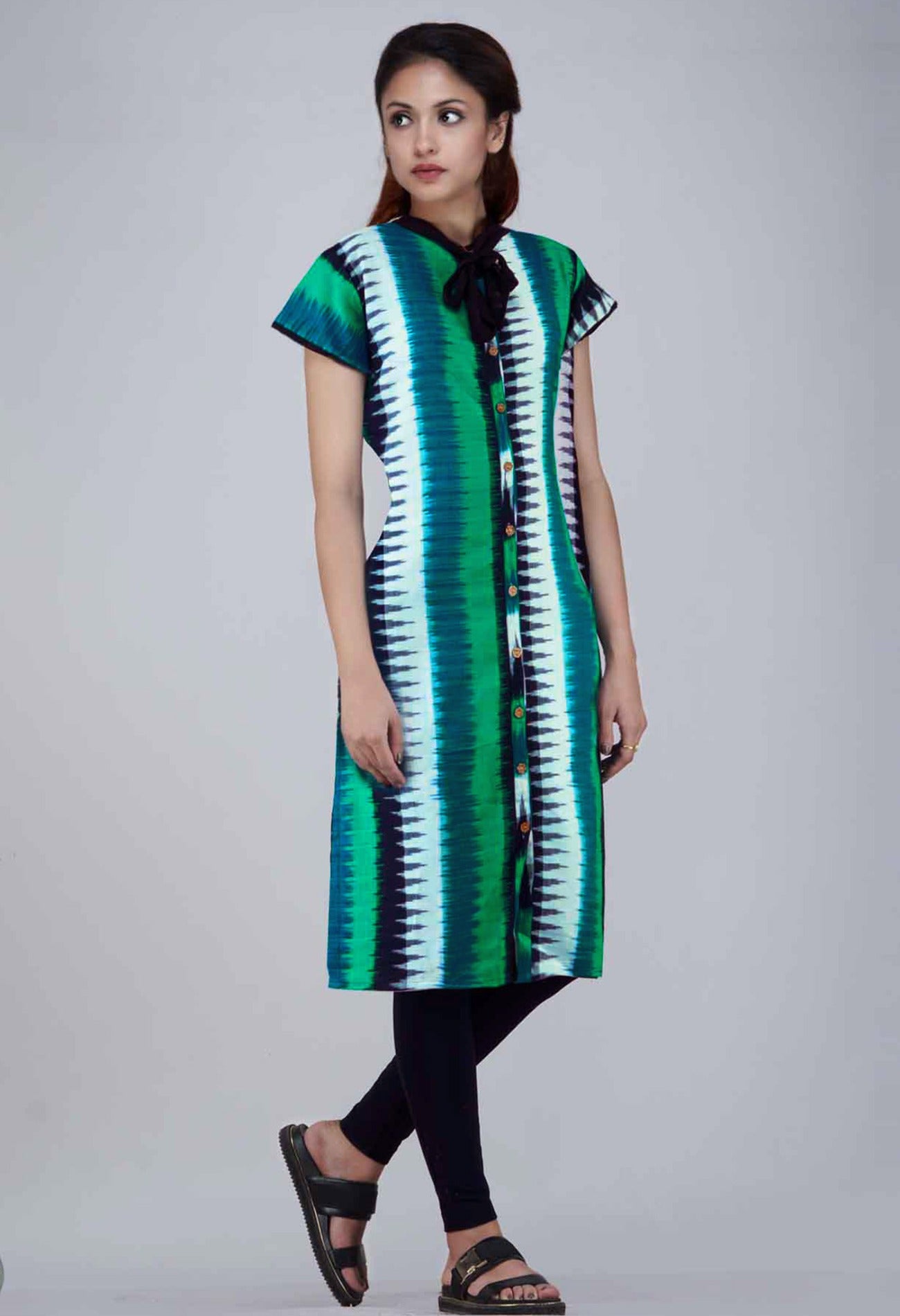 PKK1395-Sloka Weaves Multicolor Pure Handloom Pochampally Cotton Kurta