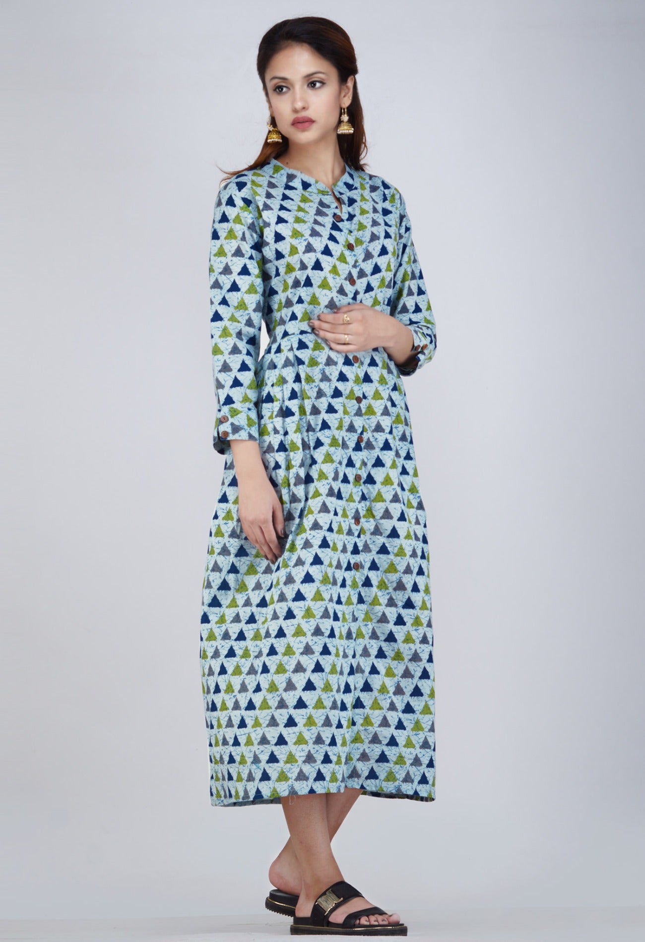 Online Shopping for Light Blue Pure Rajasthani Cotton Kurta with Dabu Prints from Rajasthan at Unnatisilks.com, India 