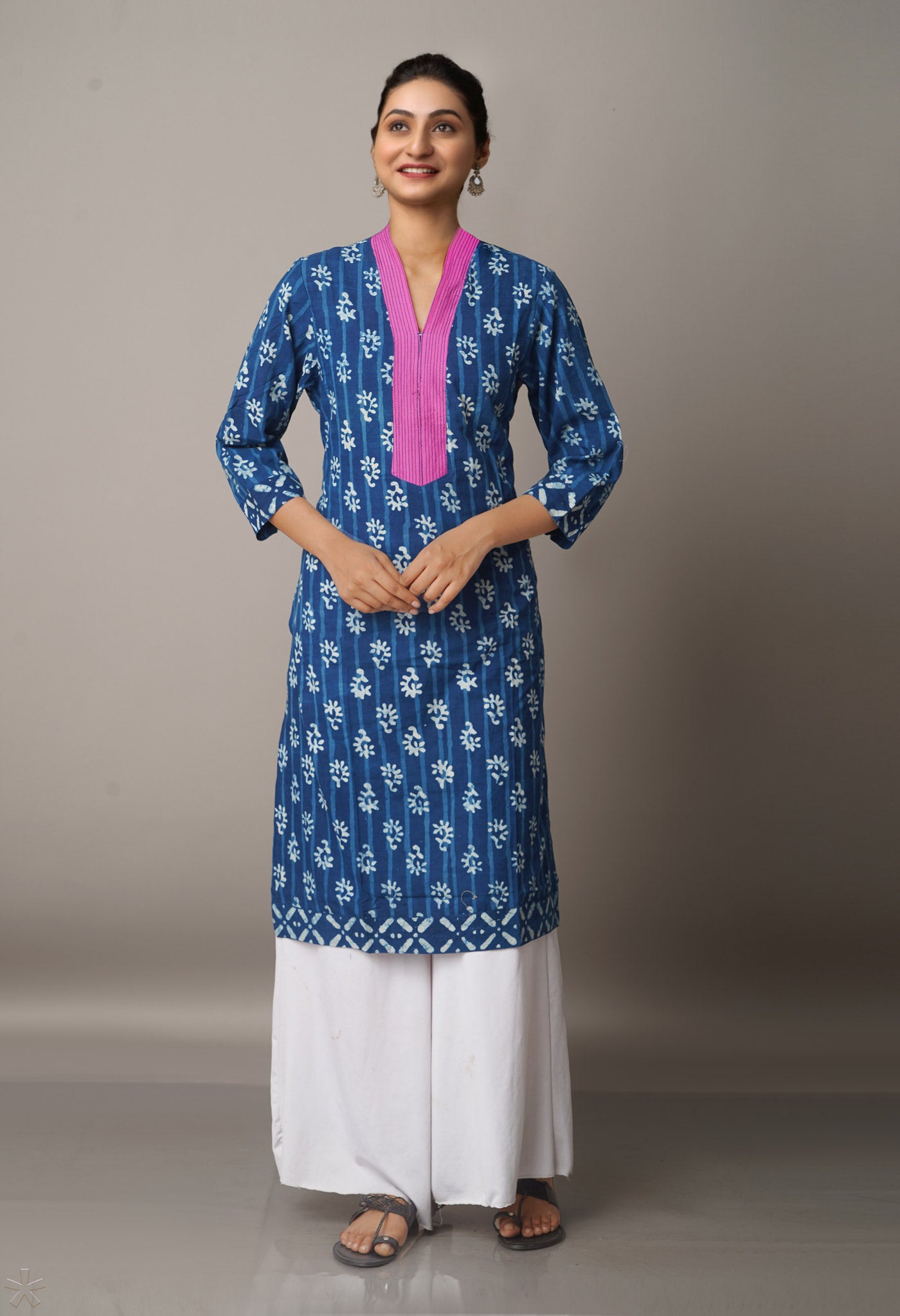 Navy Blue Cotton Dabu Printed Kurta-PKK1442