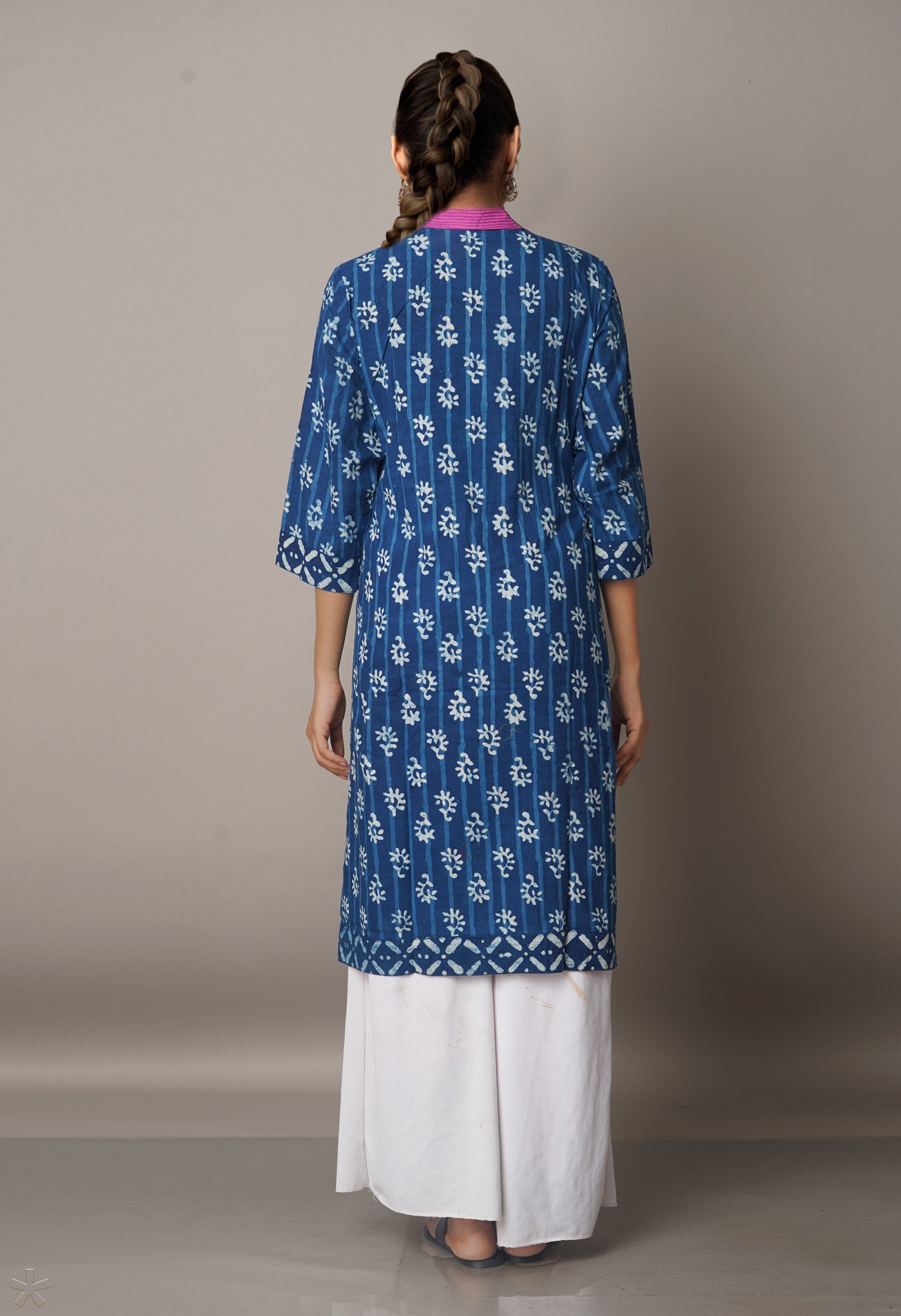 Navy Blue Cotton Dabu Printed Kurta-PKK1442