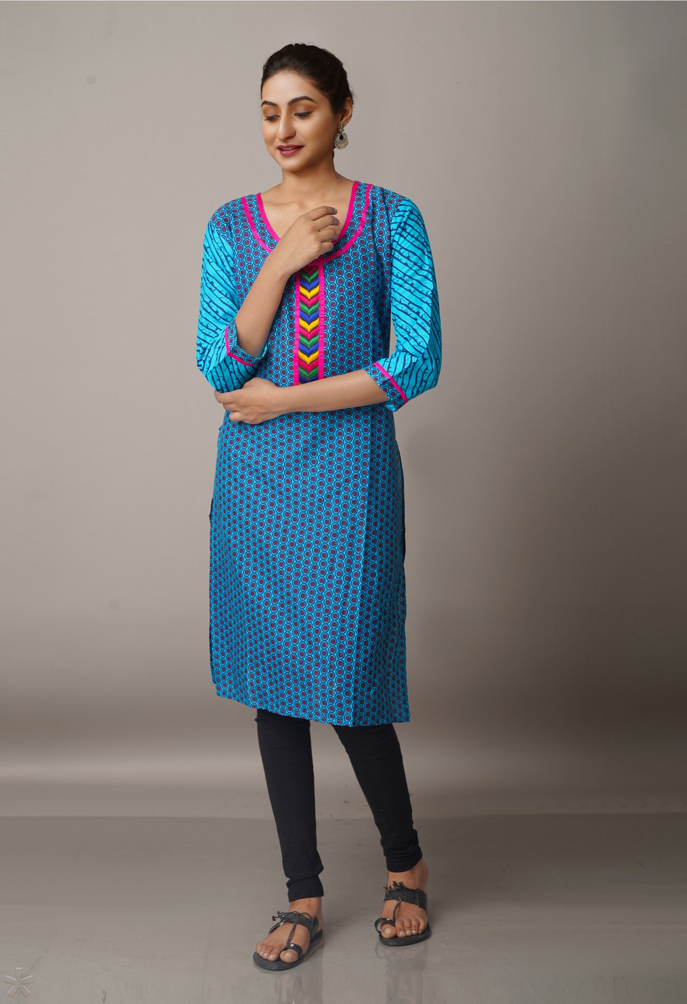 PKK452-Sloka Weaves sea blue Rajasthani cotton kurta