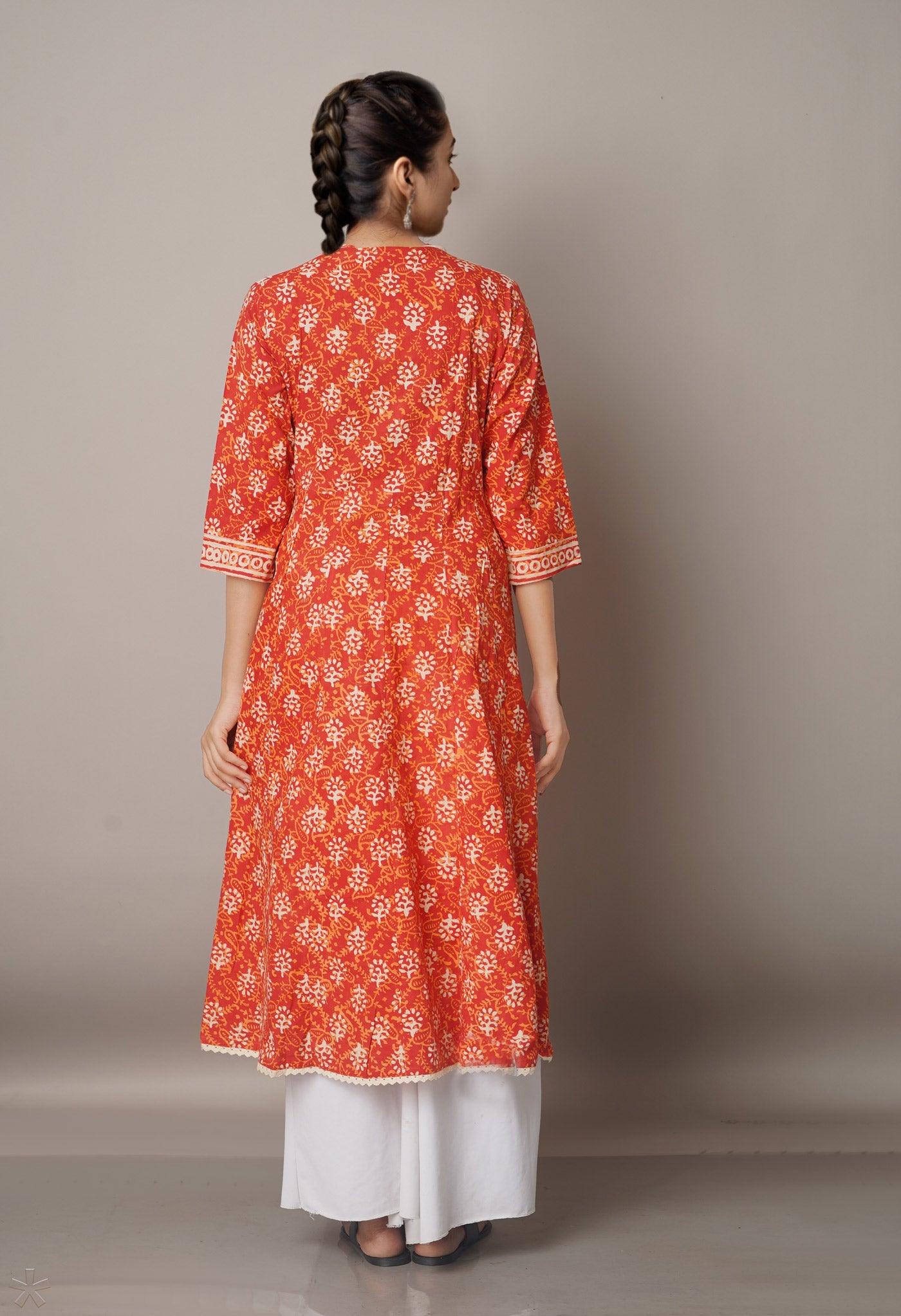 PKK1472-Sloka Weaves Red Rajasthani Cotton Dabu Printed Anarkali Kurta