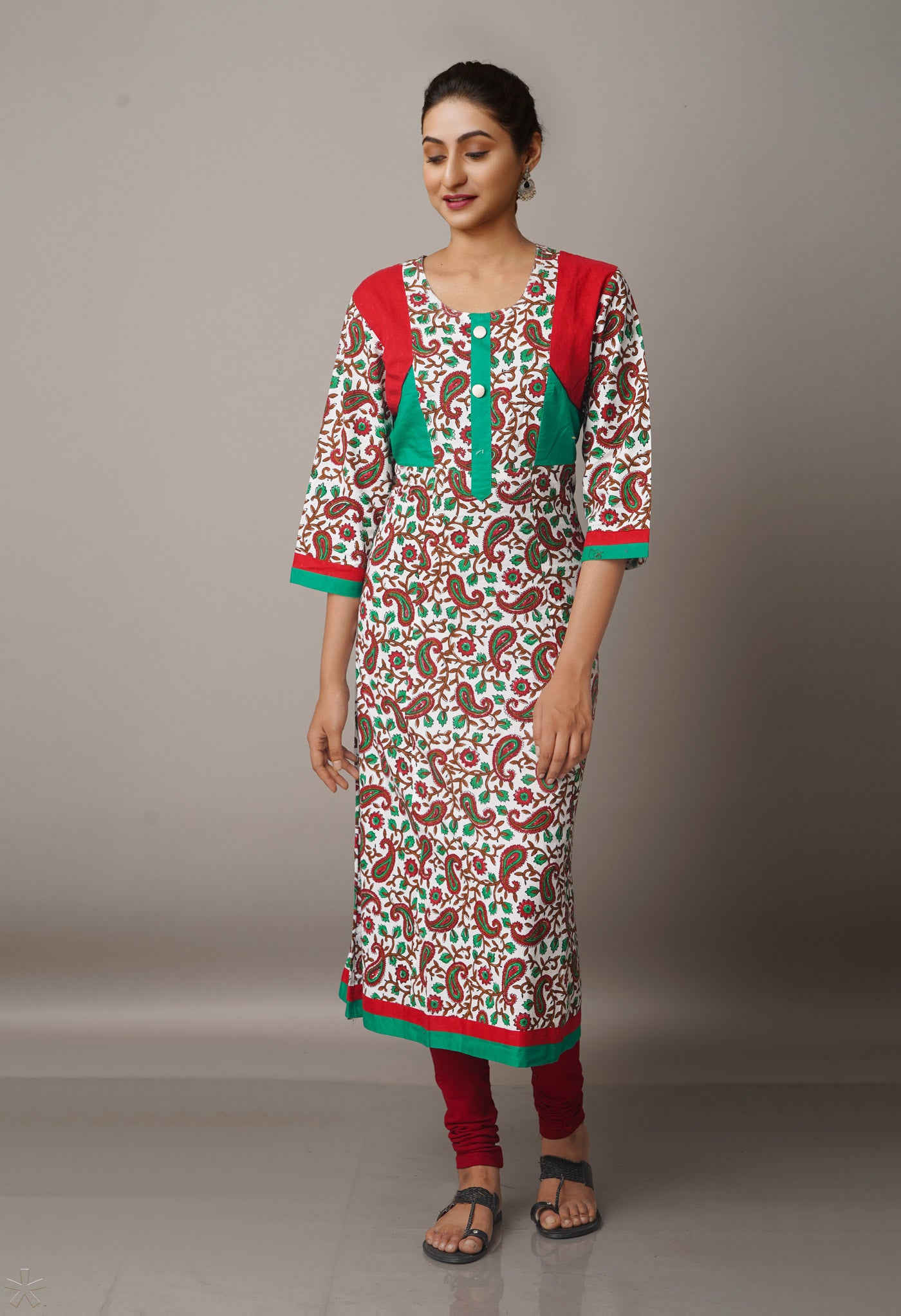 White Cotton Printed Kurti-PKK1521