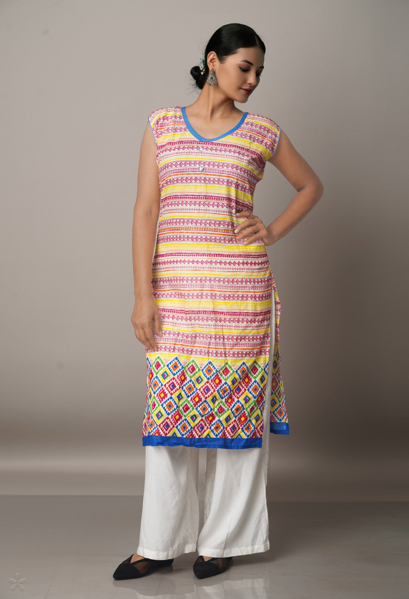 PKK1528-Cream Pure Cotton Printed Kurta