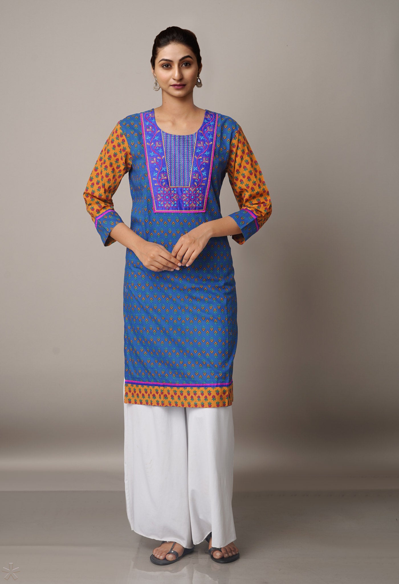 PKK1537-Sloka Weaves Blue Cotton Printed Kurta