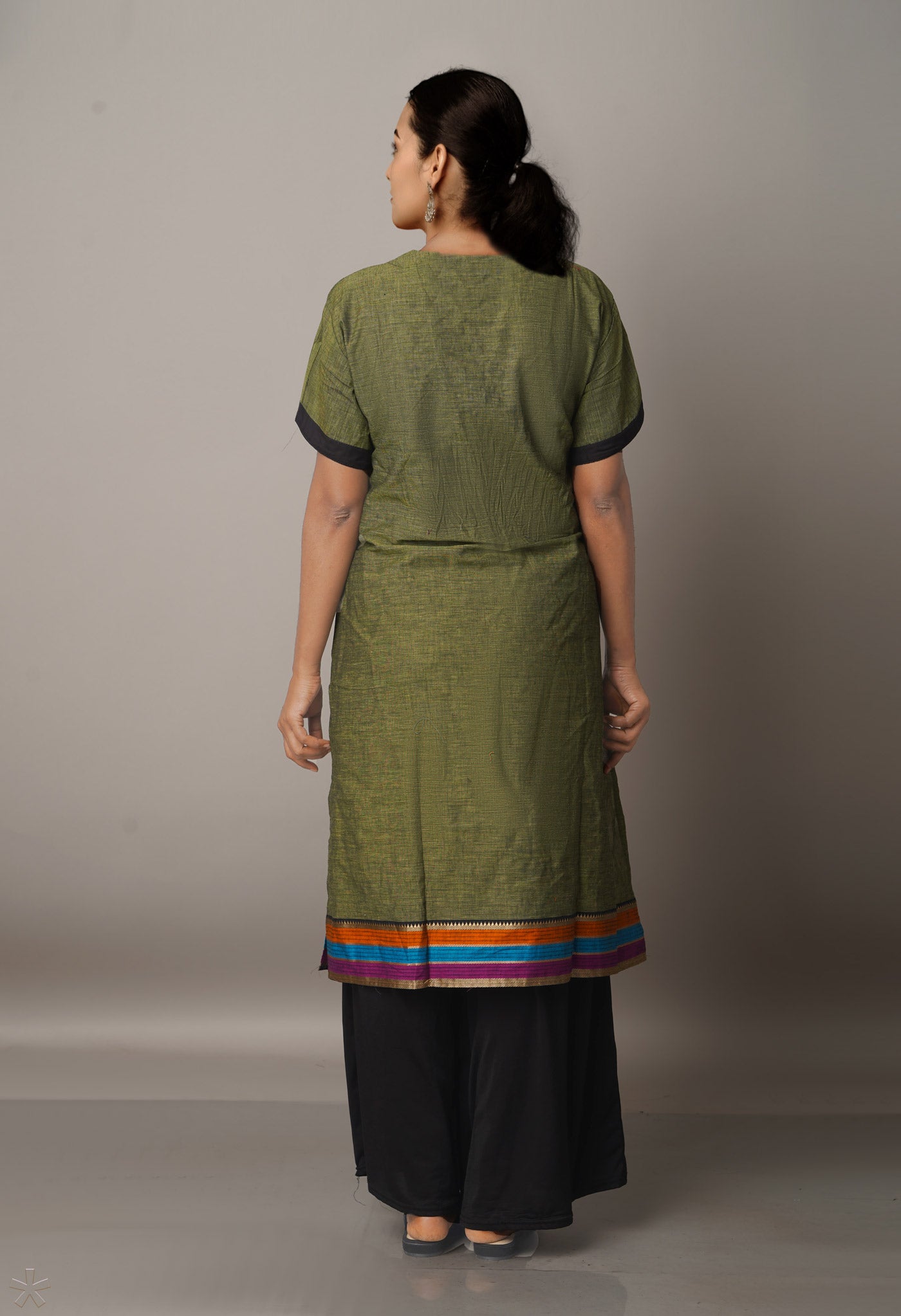 PKK1571-Pracheen kala green Mangalagiri cotton kurti