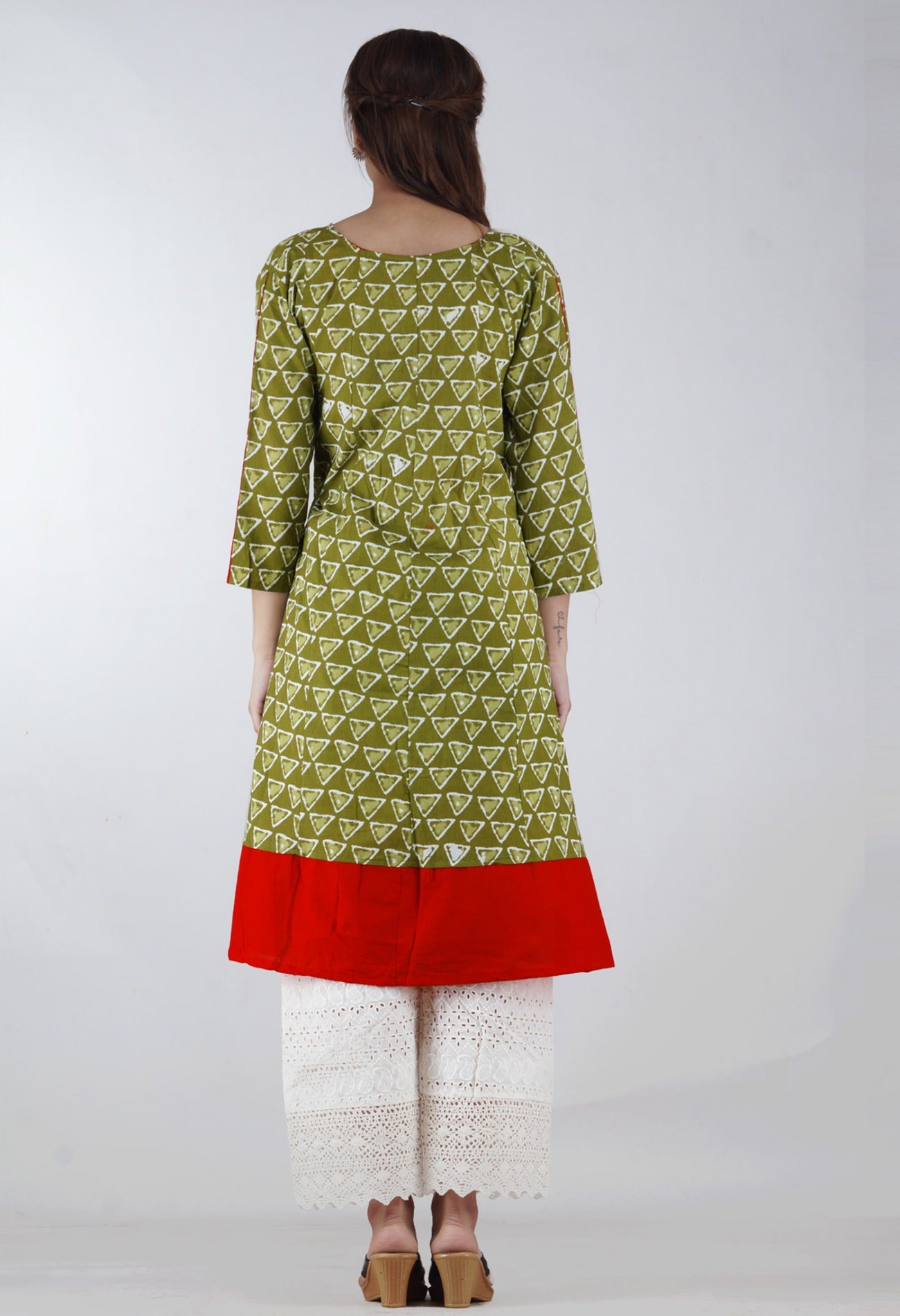Online Shopping for Green-Red Pure Bagru Printed Cotton Kurta With Tassels with Bagru Prints from Rajasthan at Unnatisilks.com, India 