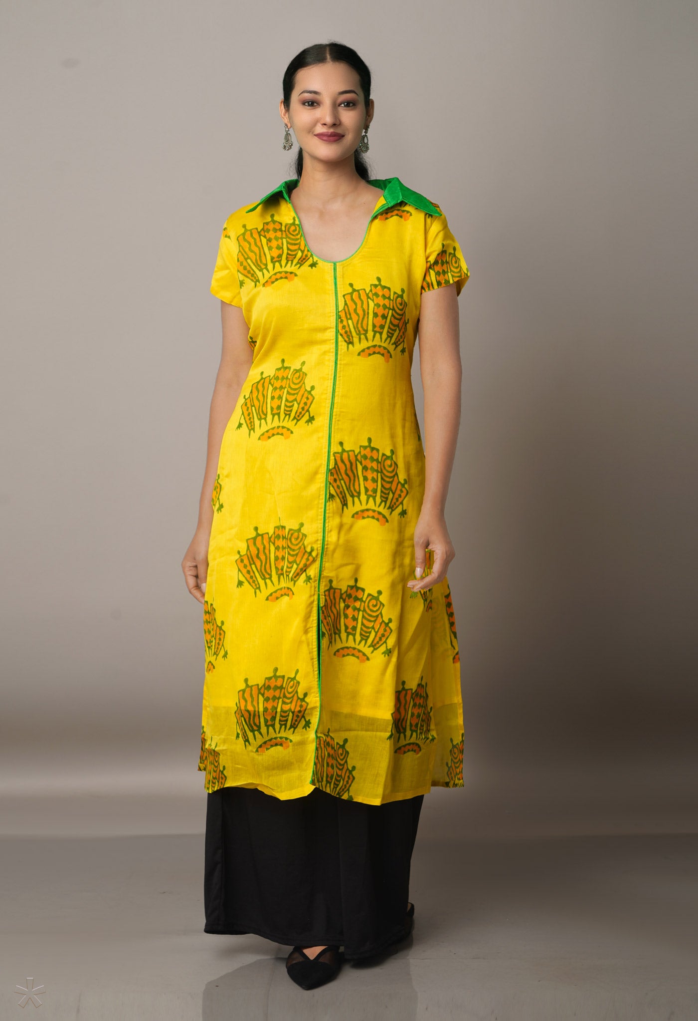 Yellow Pure Handloom Chanderi Kurta-PKK1656