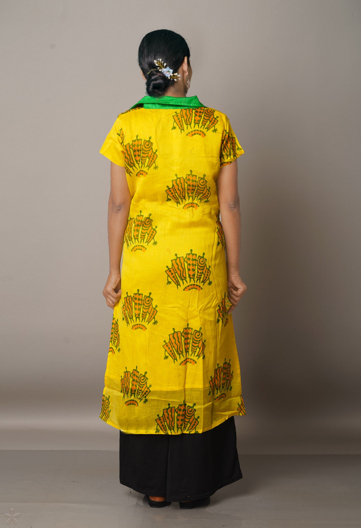 Yellow Pure Handloom Chanderi Kurta-PKK1656