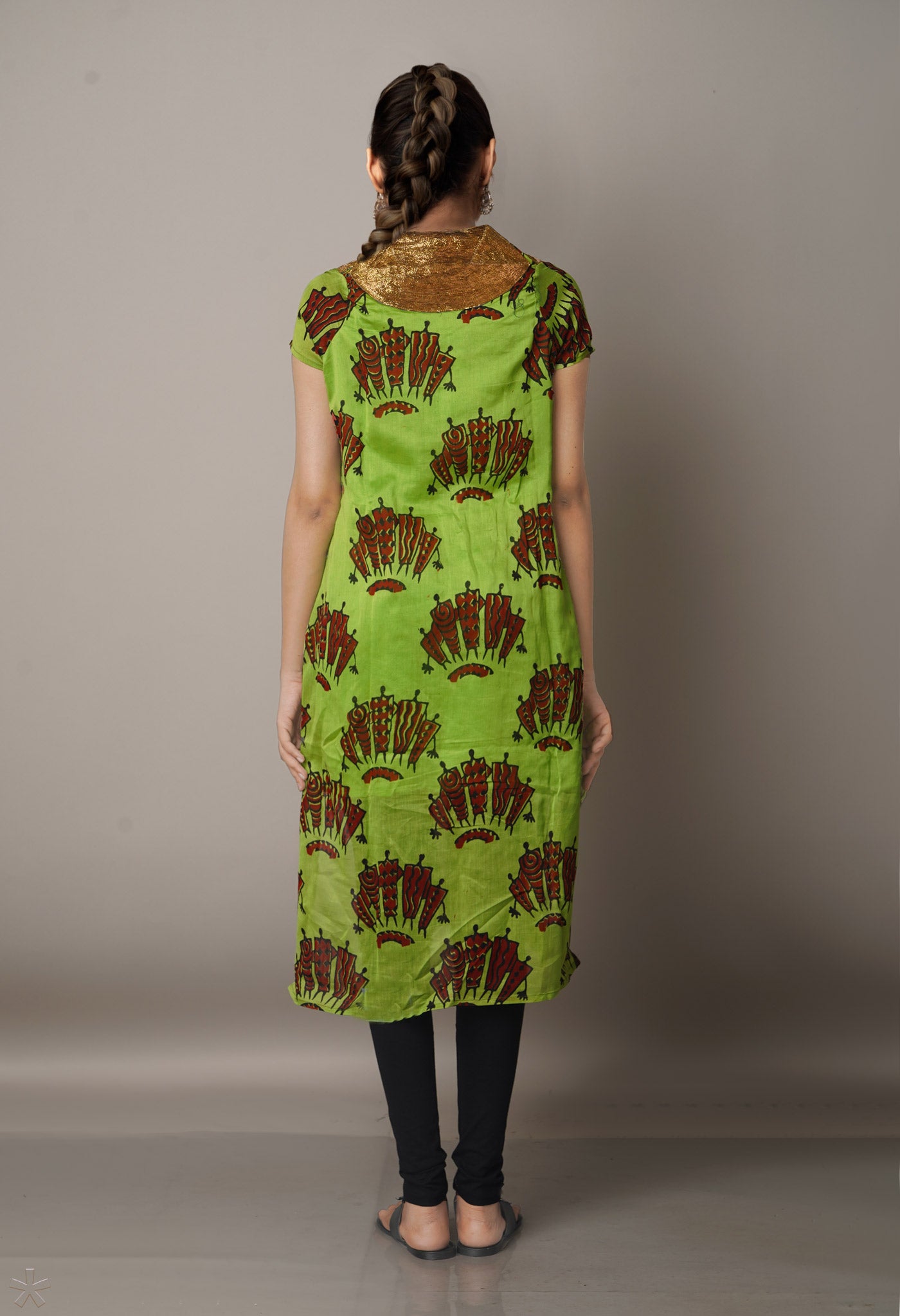 Parrot Green Pure Handloom Chanderi Kurta-PKK1657