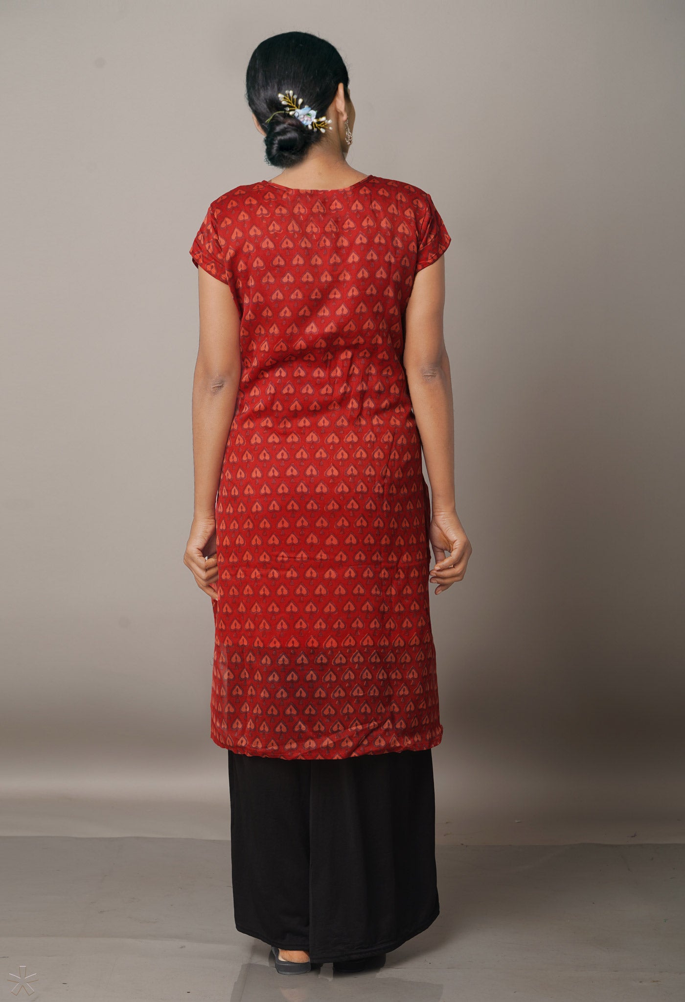 Brick Red-Black Pure Handloom Chanderi And Tussar Kurta