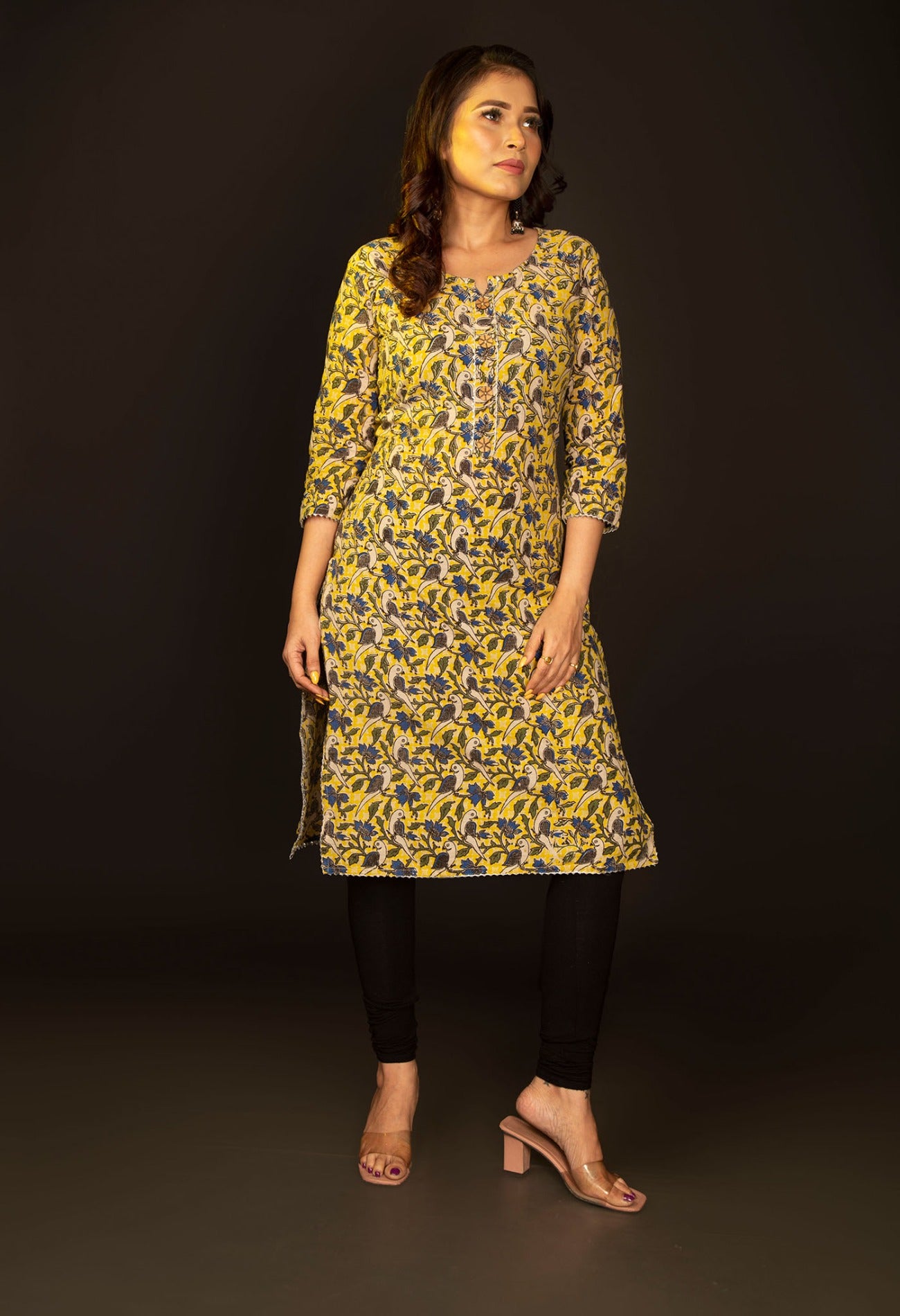 PKK1838-Yellow Pure Kalamkari Cotton Kurta