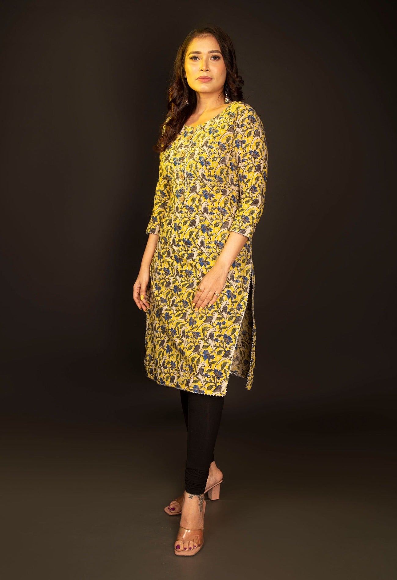 PKK1838-Yellow Pure Kalamkari Cotton Kurta